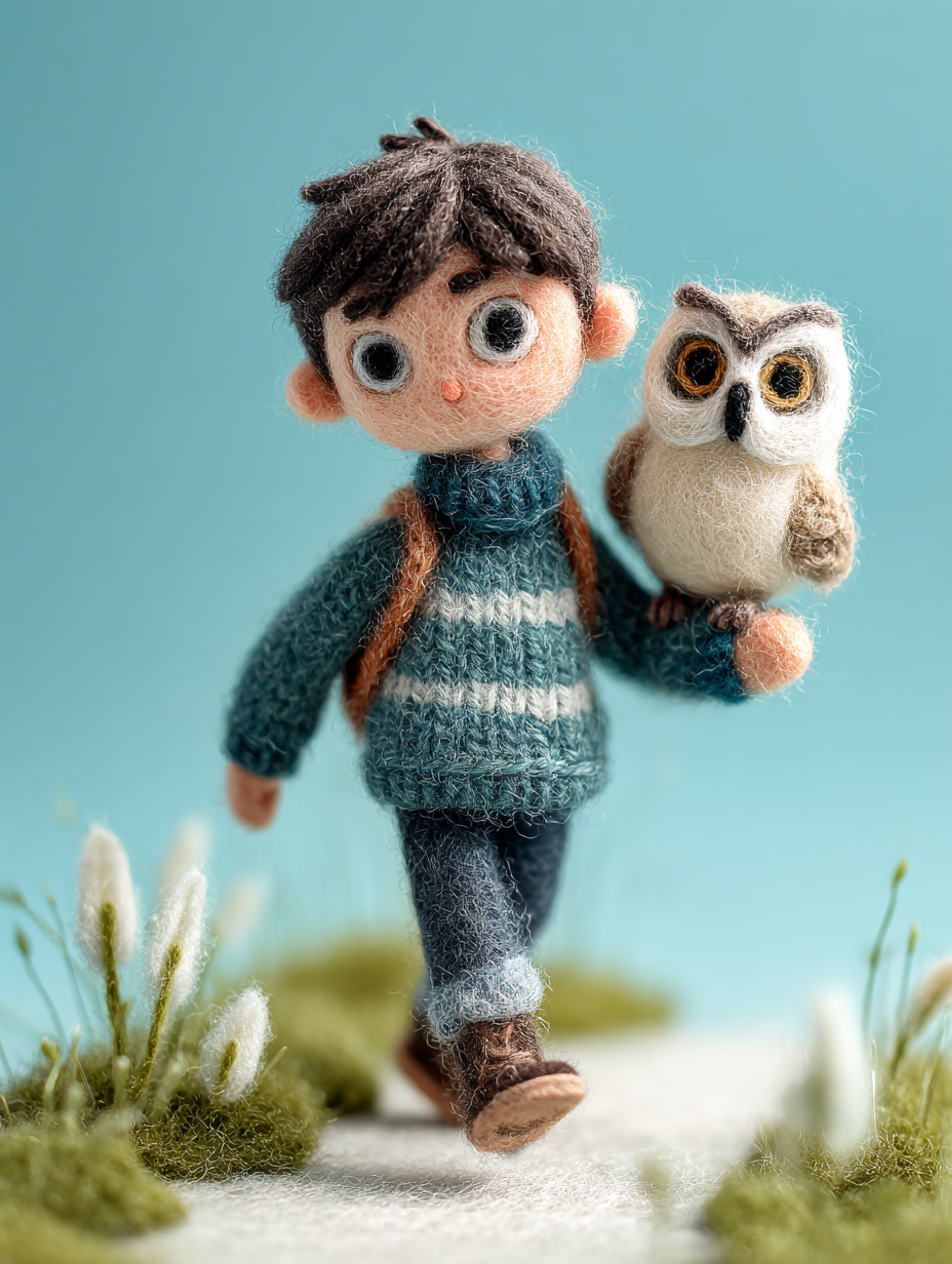 Pixar-Style Boy with Pet Owl Illustration