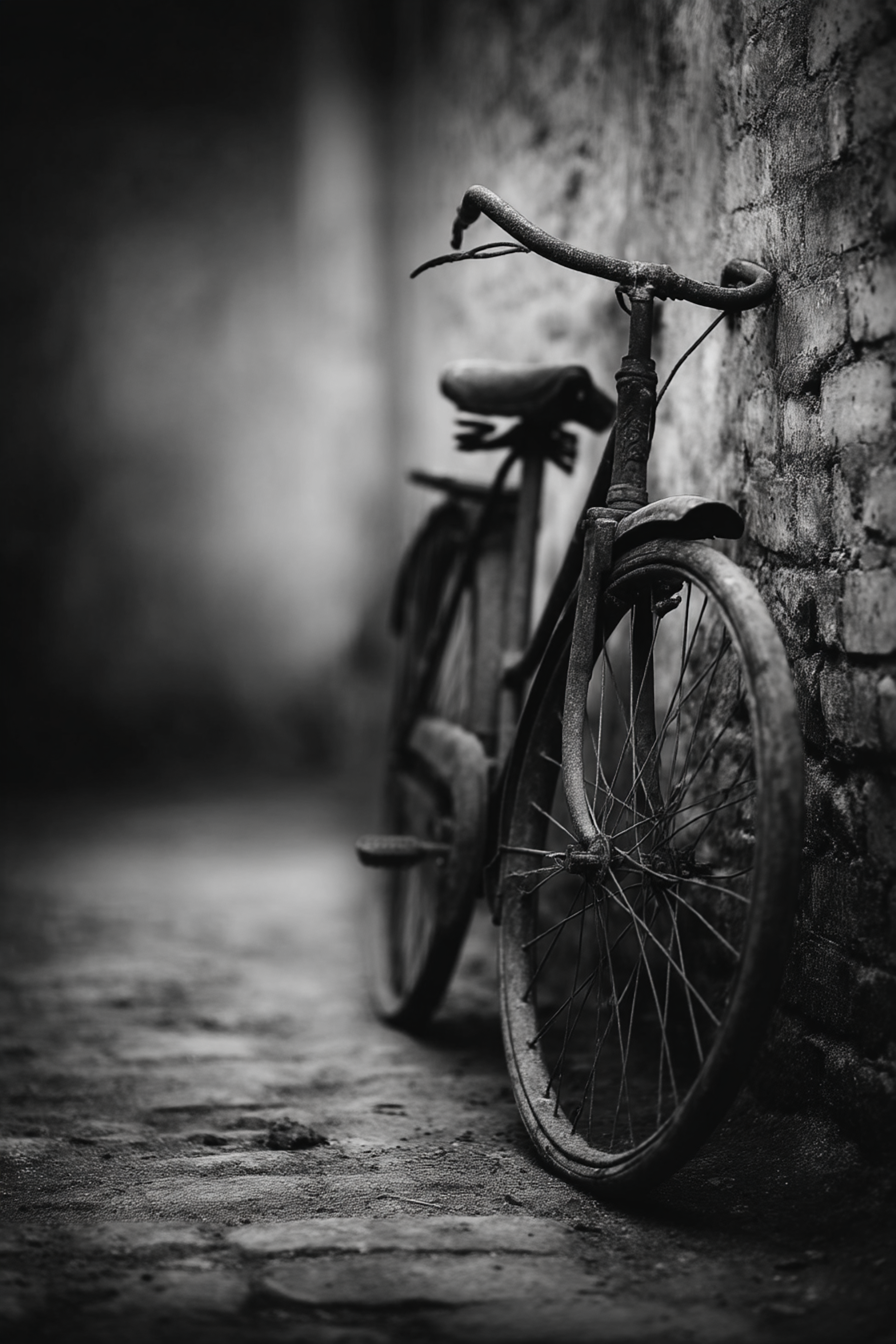 Grainy Black and White Old Bicycle Photo