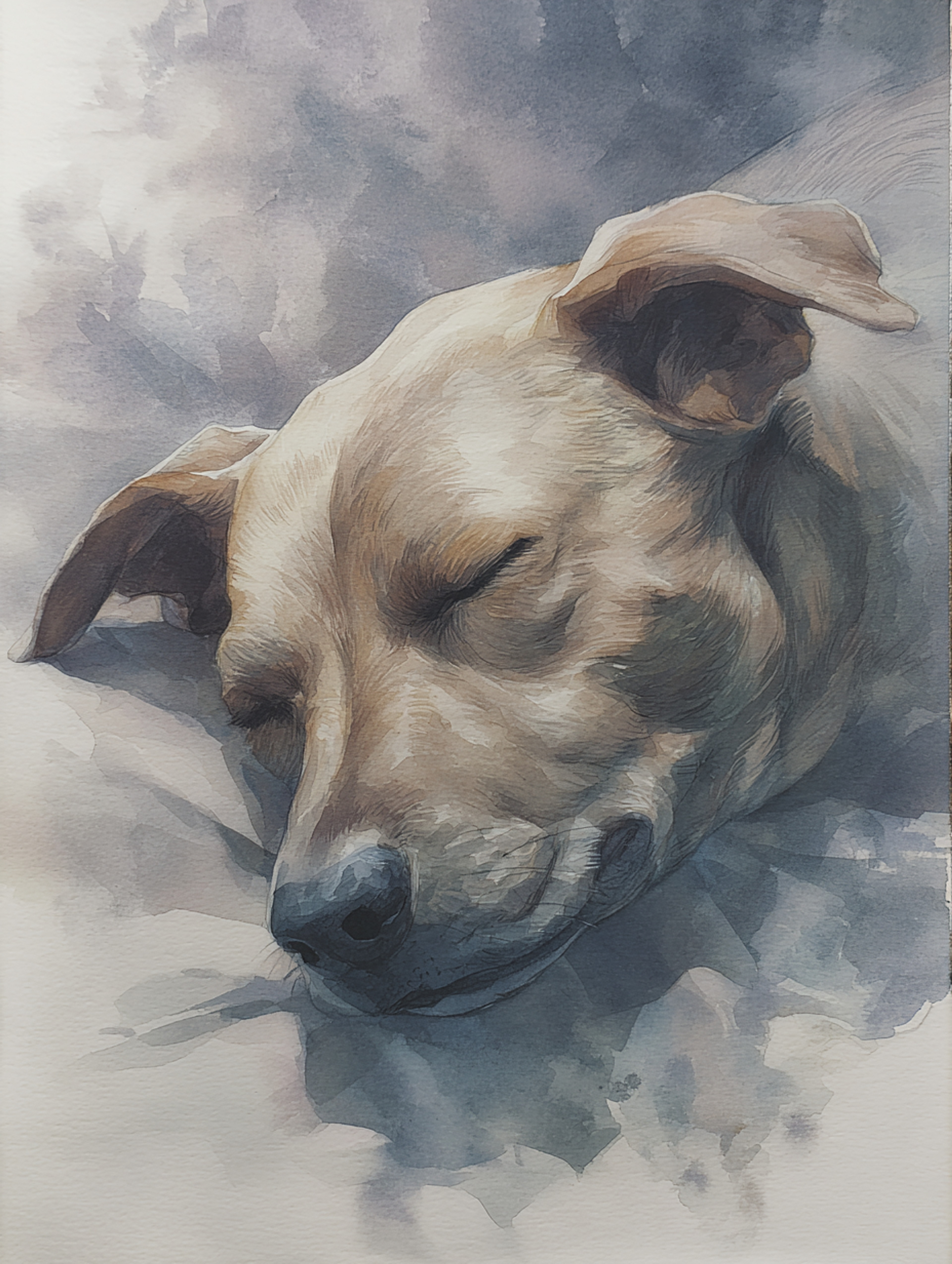 Soft Realistic Watercolor Sleeping Dog Illustration