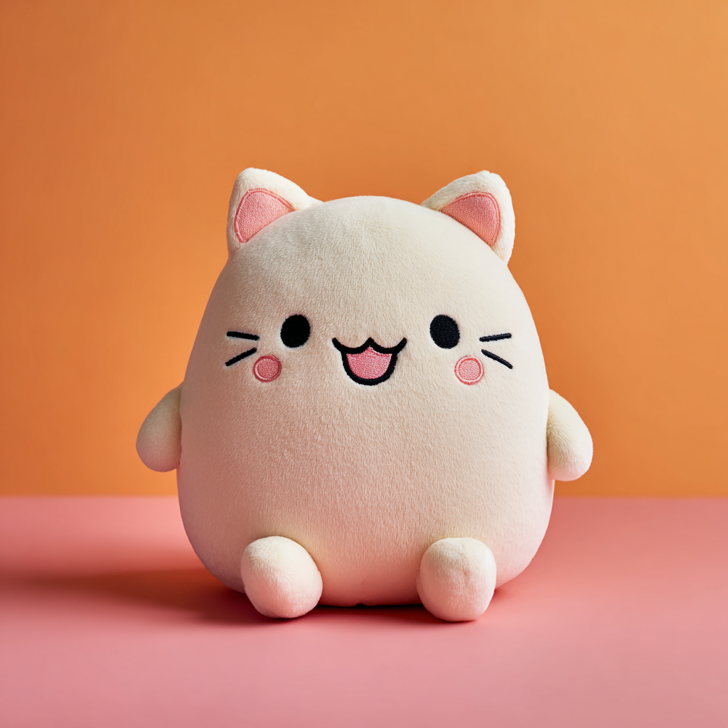 Round Kawaii Kitten Plush Product Photo
