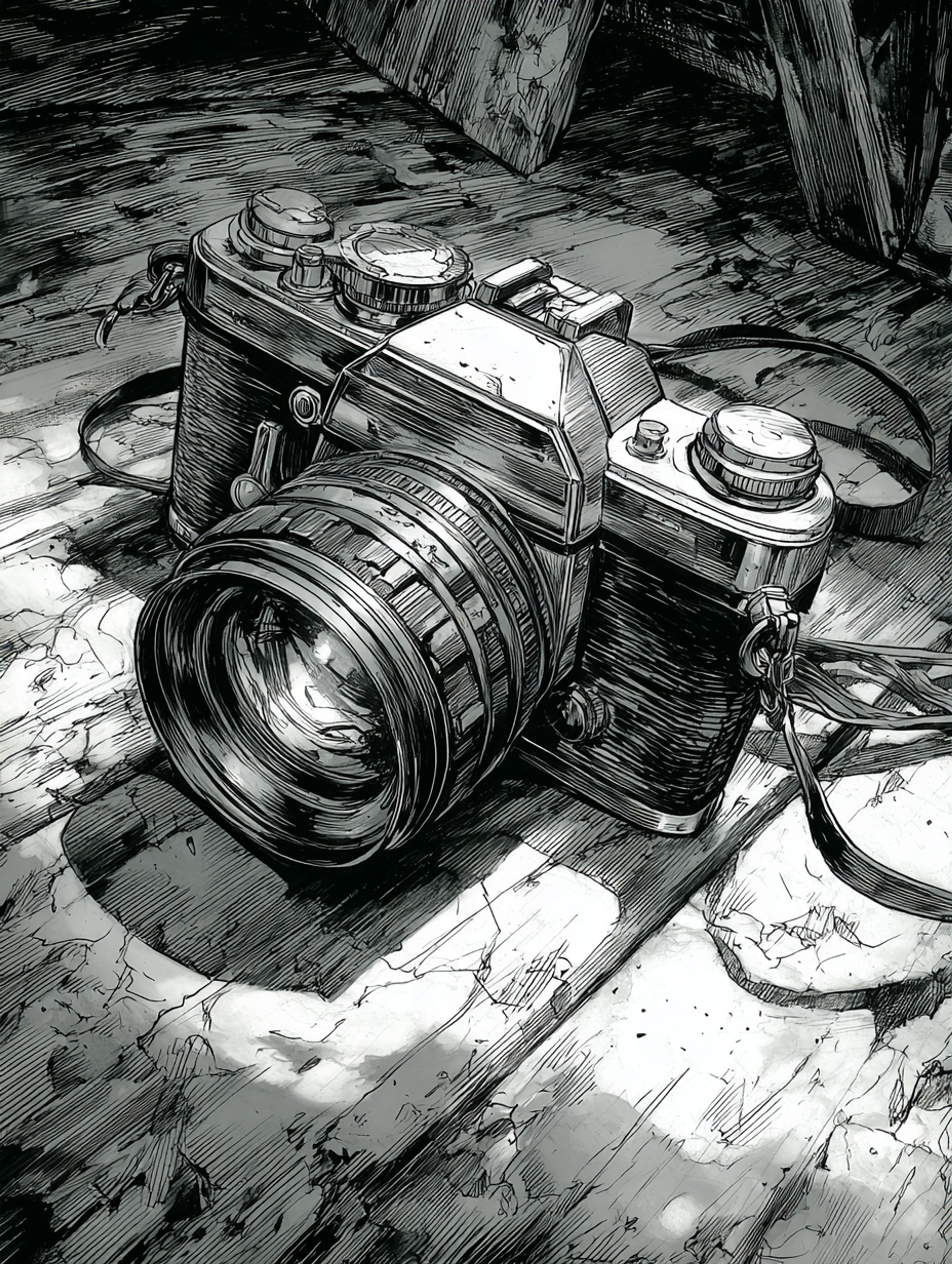 Graphite Pencil Vintage Camera Sketch