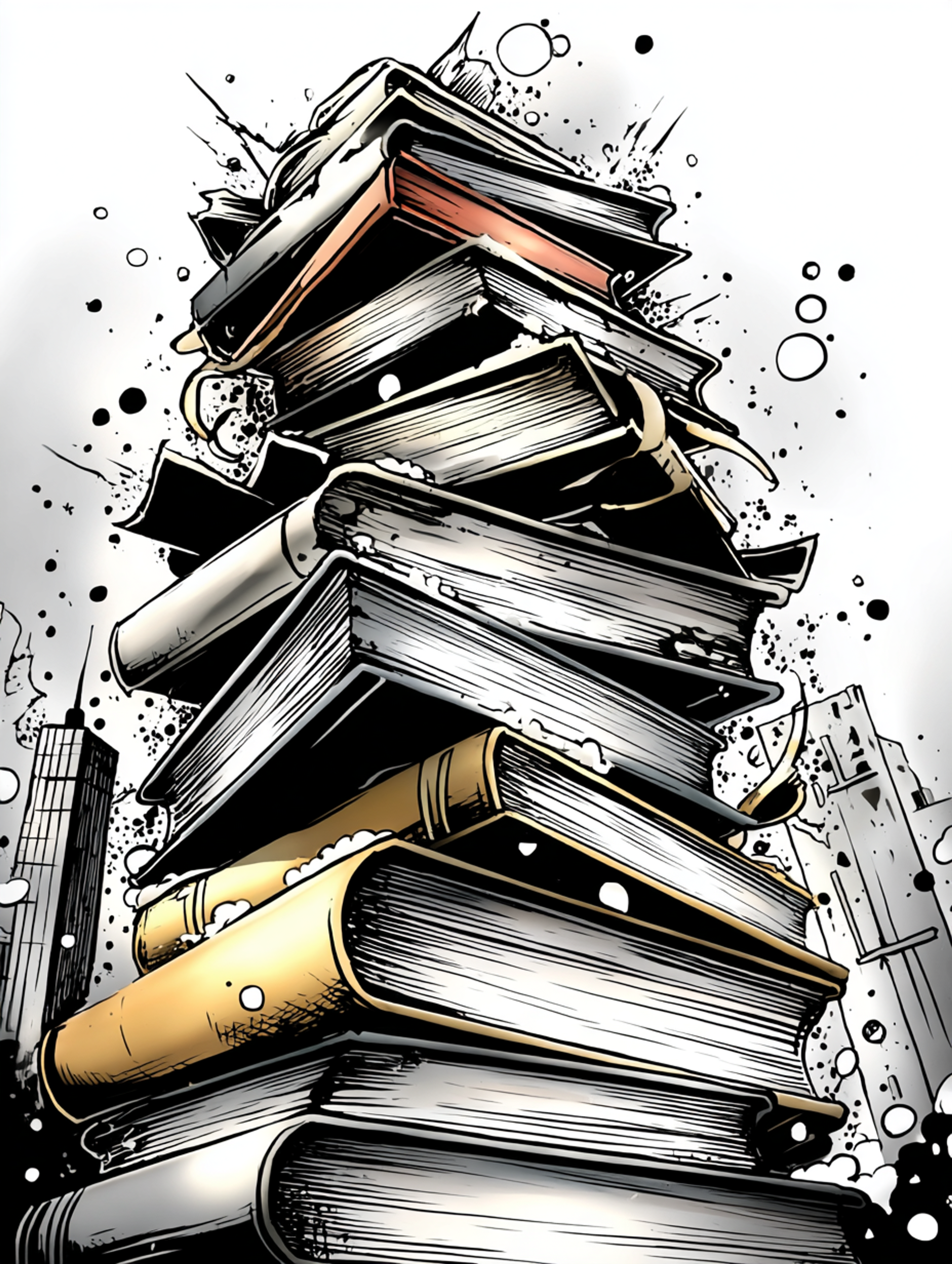 Gritty Black and White Ink Old Books Illustration