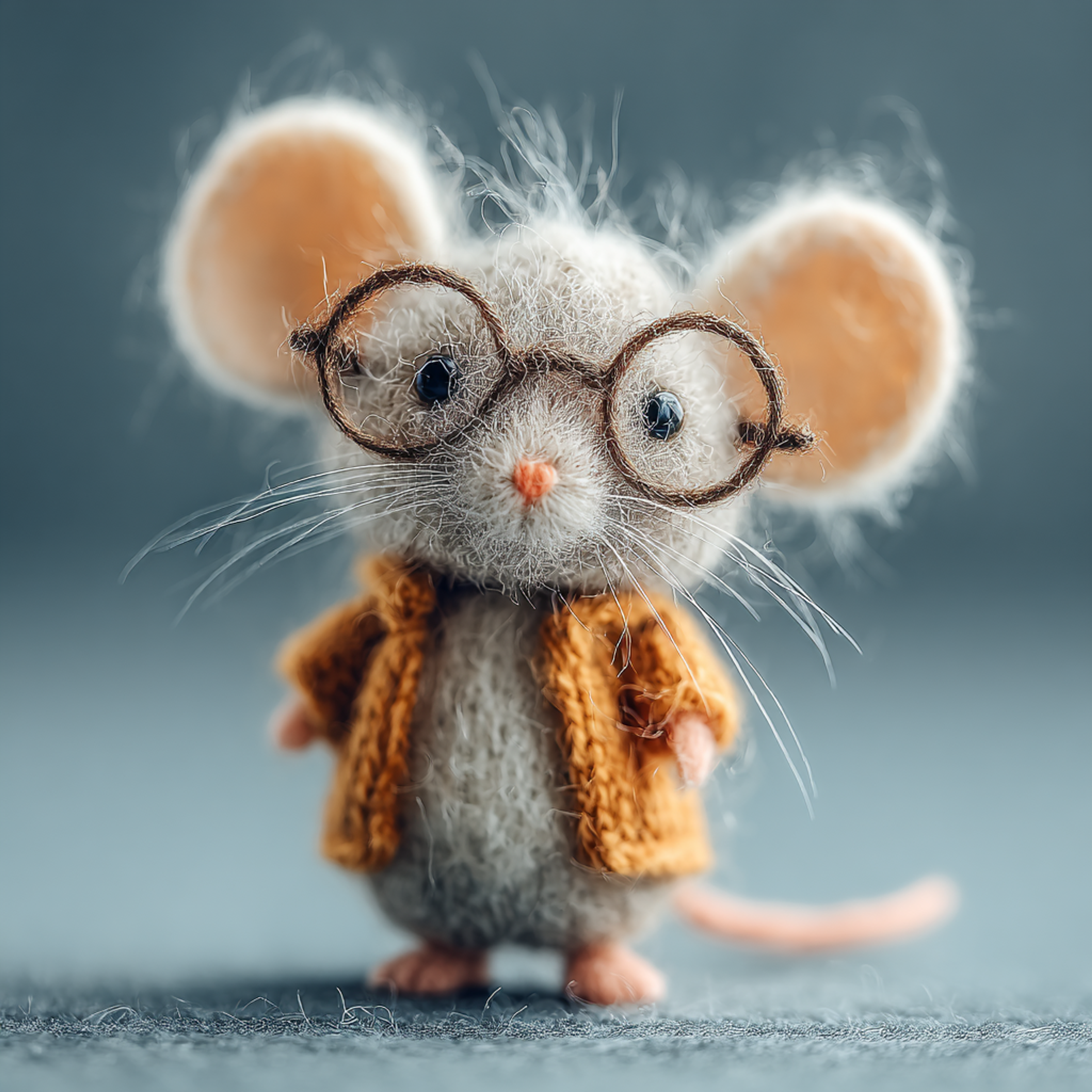 Tiny Felted Mouse with Reading Glasses