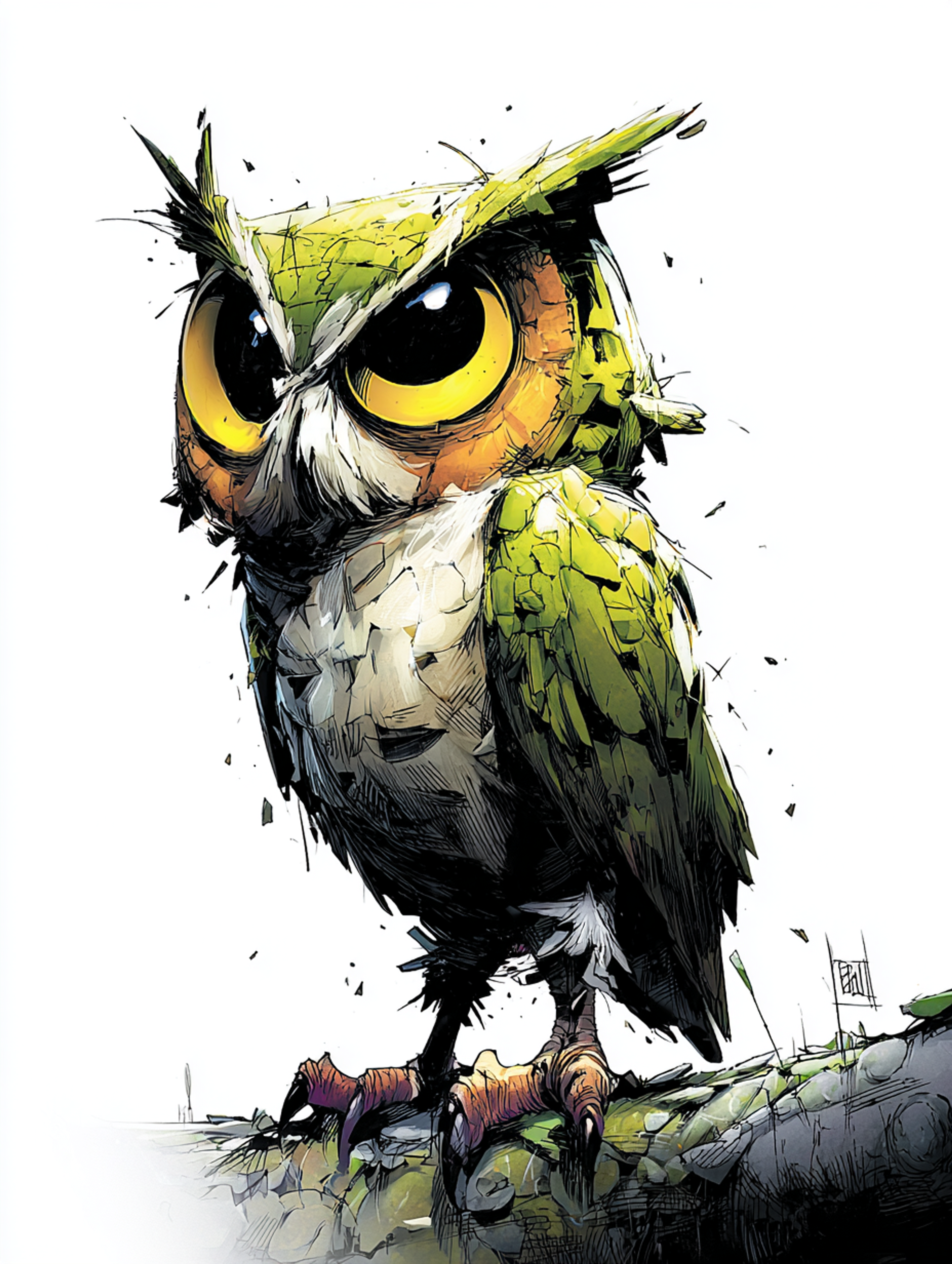 Textured Folk Owl Illustration