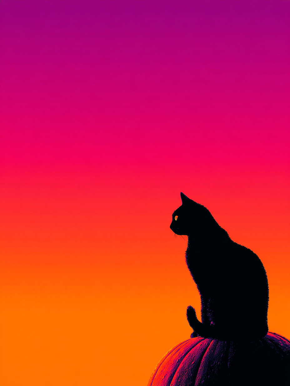 Spooky Black Cat Sitting on a Pumpkin Silhouette Illustration