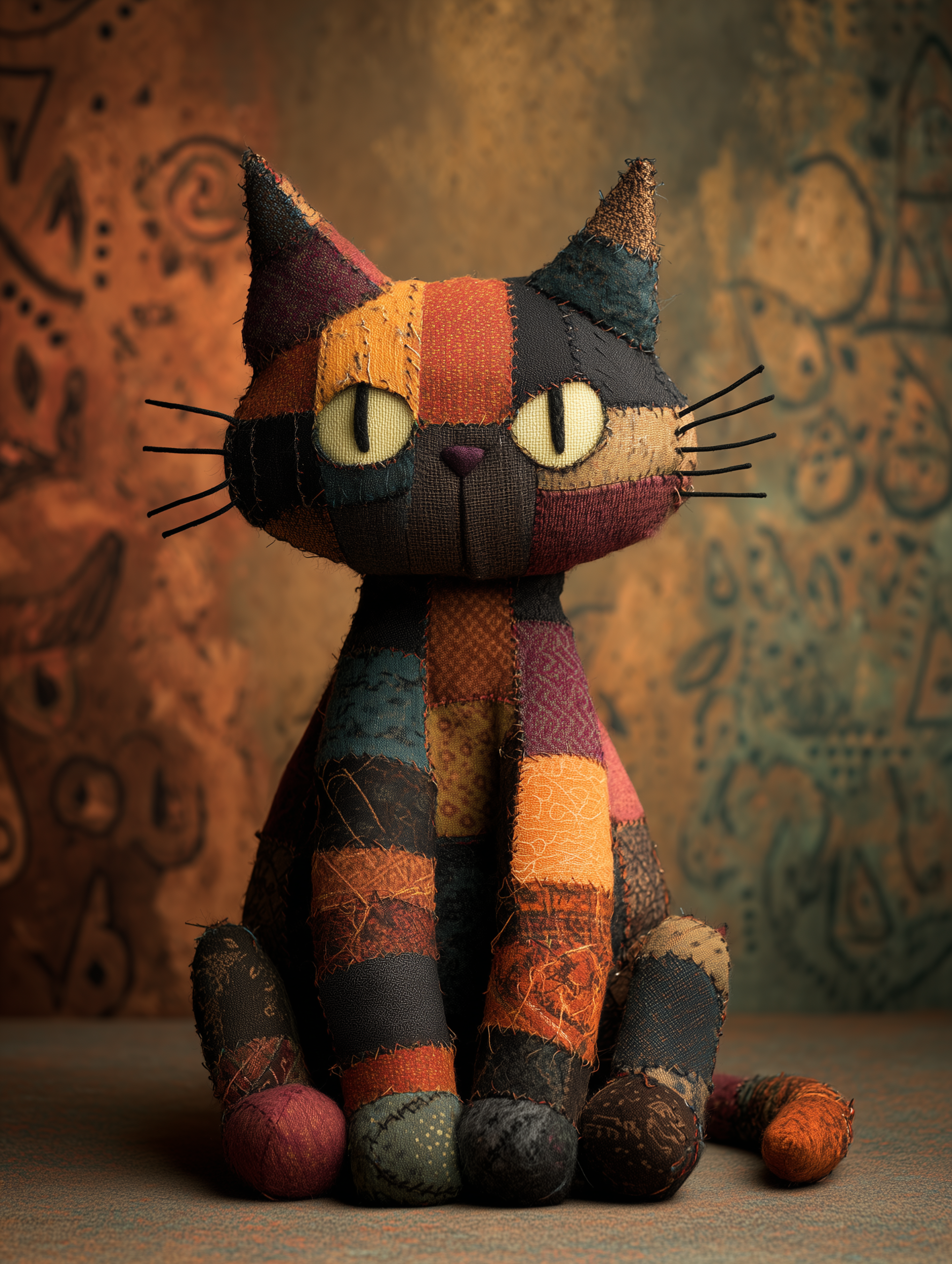 Patchwork Halloween Plush Cat