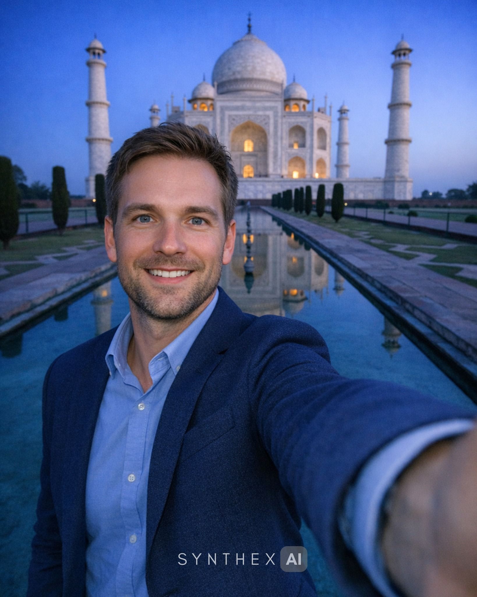 Generate Taj Mahal Blue Hour Selfies