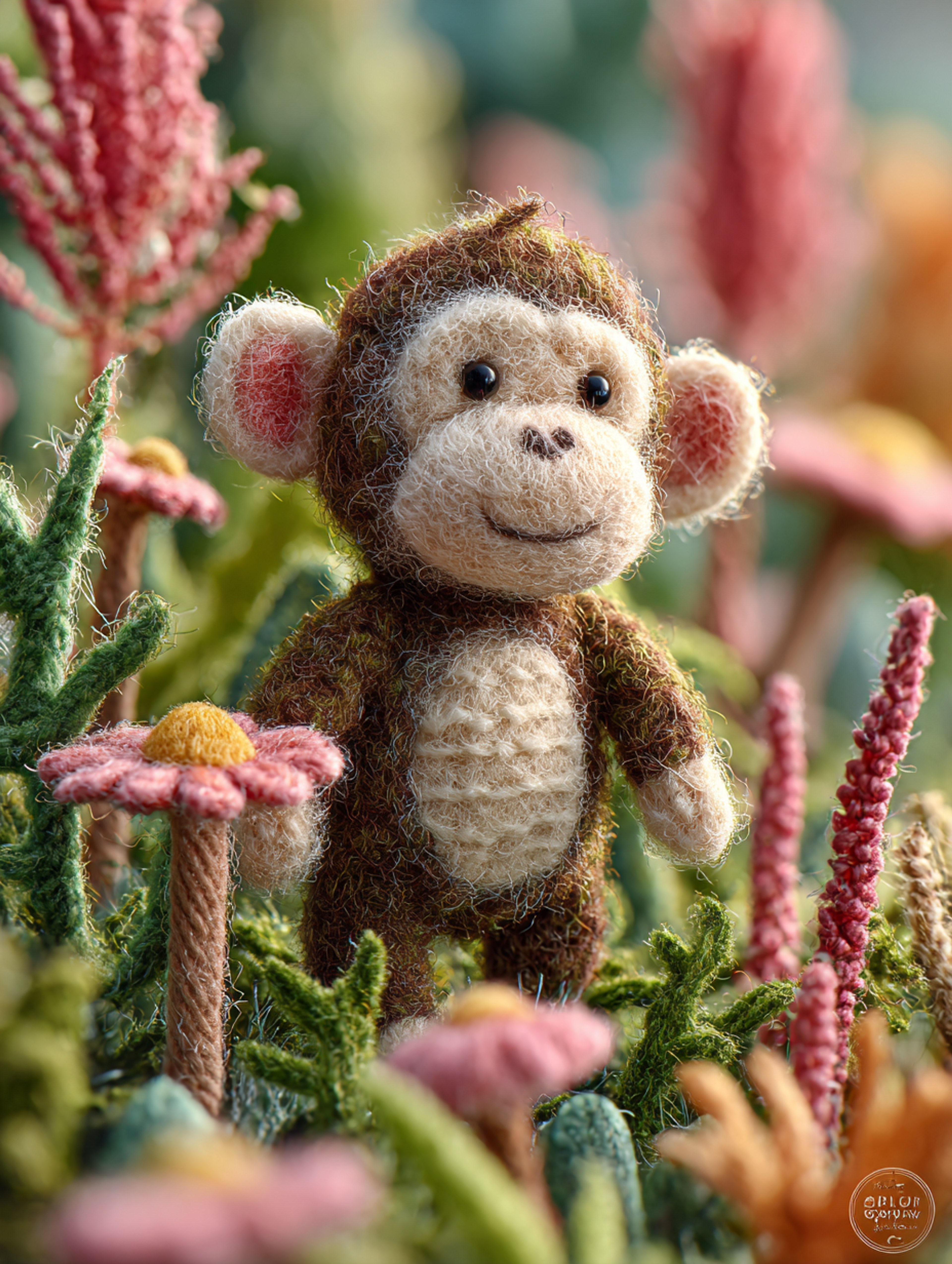 Felt Monkey Meadow Close-Up