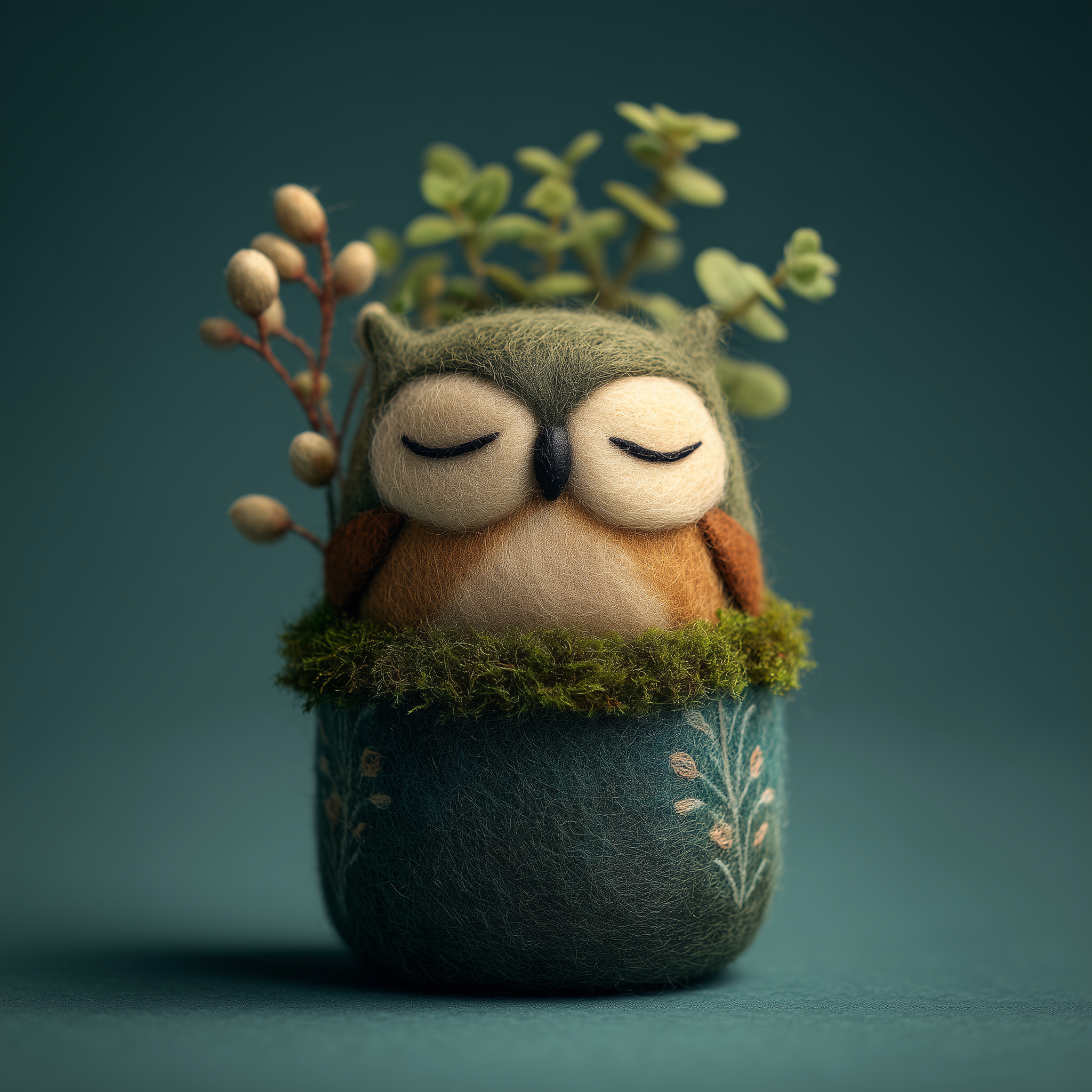 Sleepy Sleepy Owl Felt Pot Character