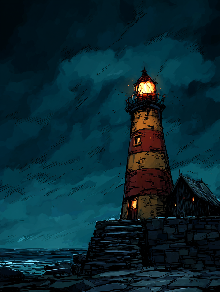 Dark Comic Book Lighthouse Illustration