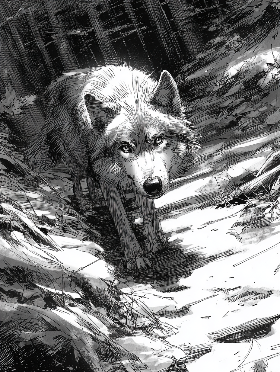 Graphite Pencil Mountain Wolf Sketch