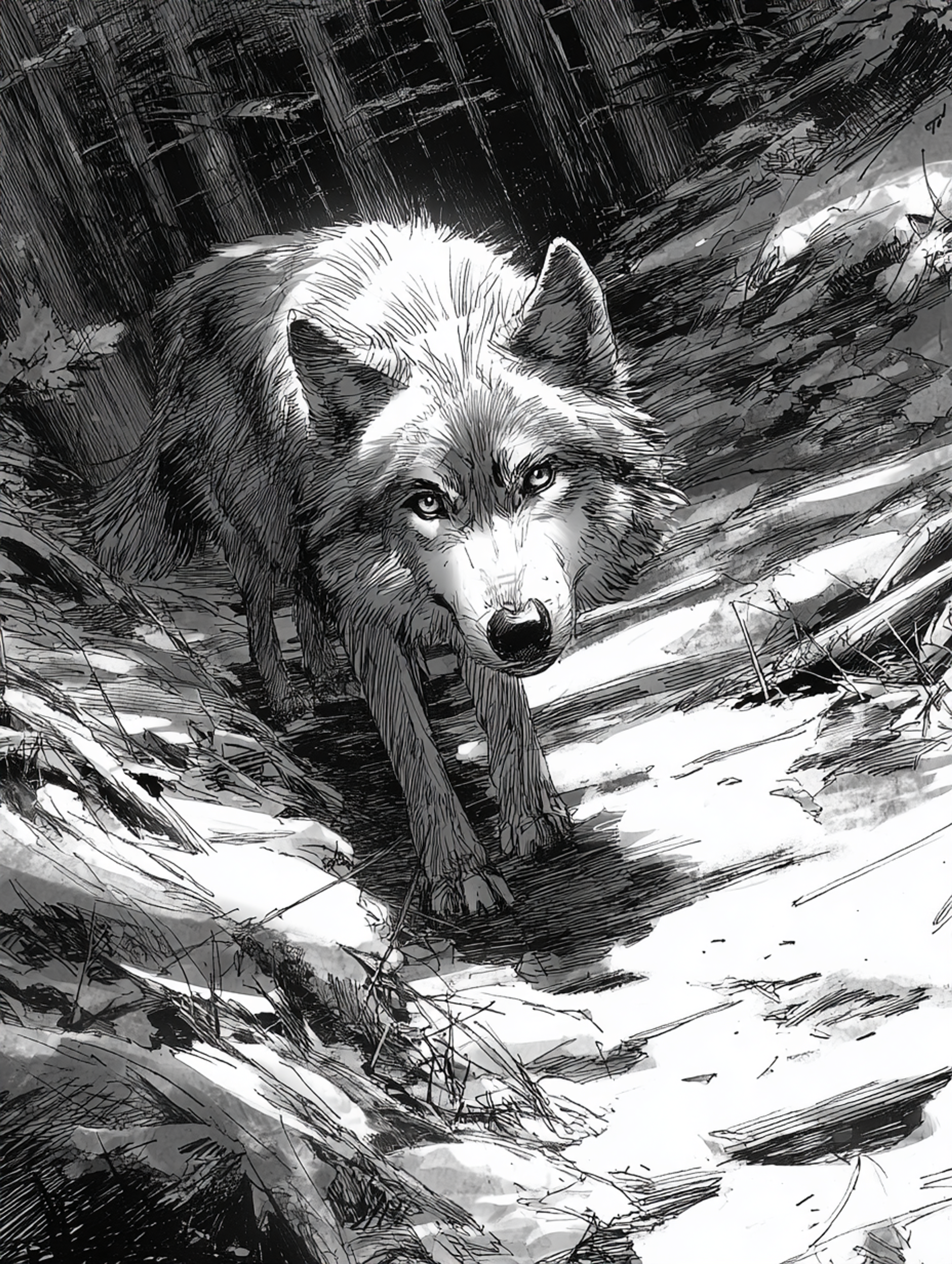 Graphite Pencil Mountain Wolf Sketch