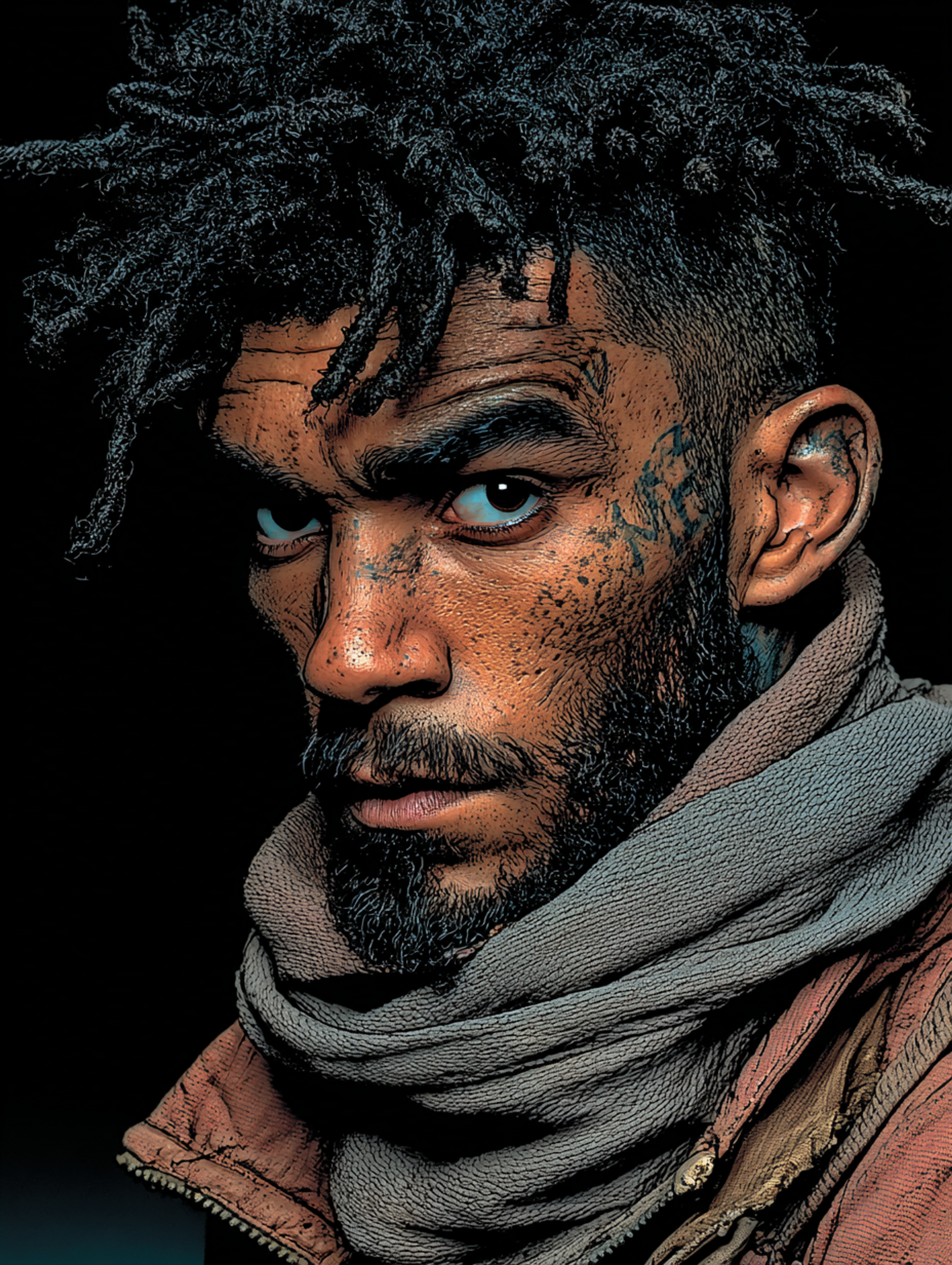 Gritty Cinematic Man with a Serious Expression Scene