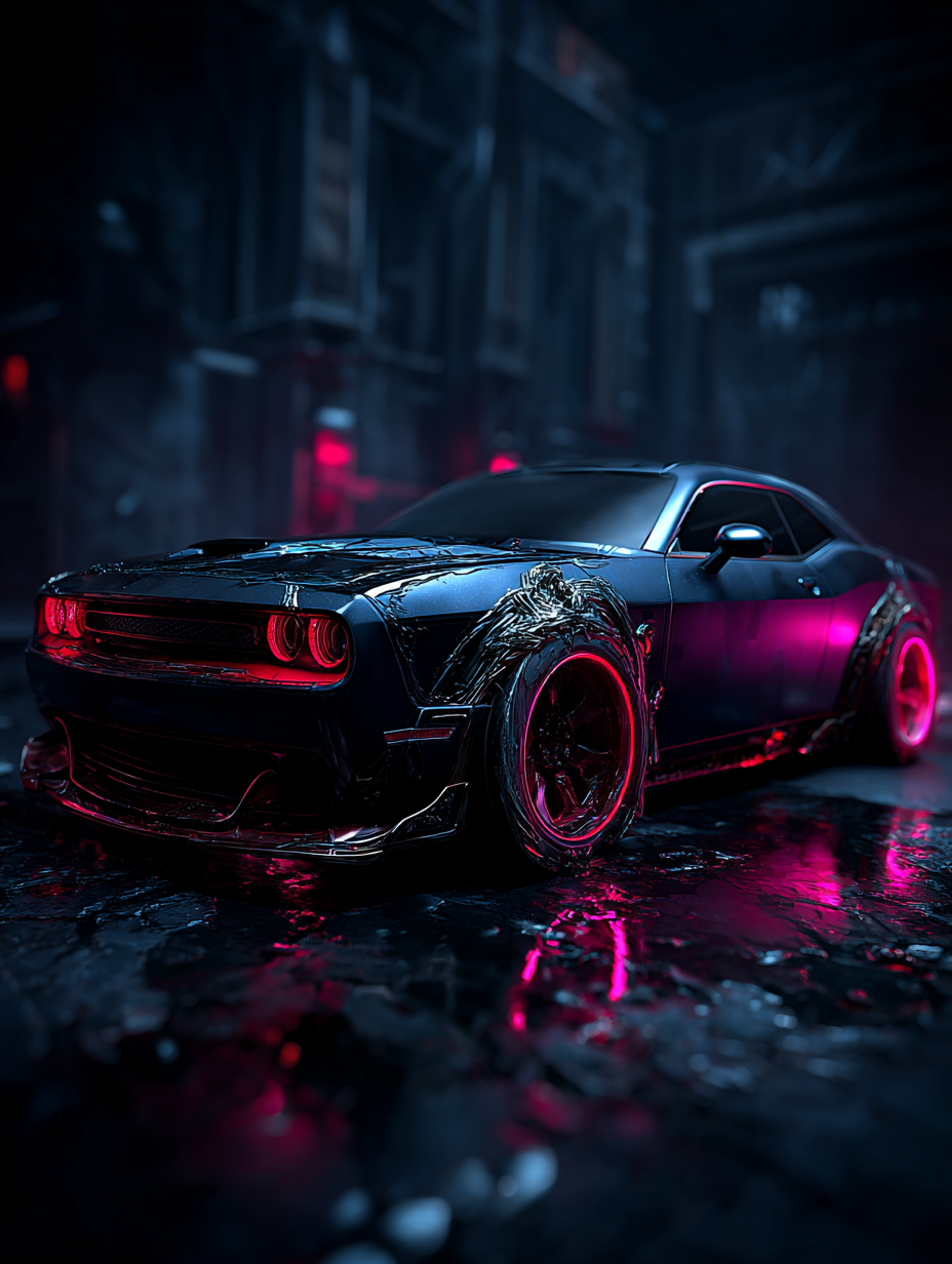 Cyber Baroque Neon Muscle Car Scene
