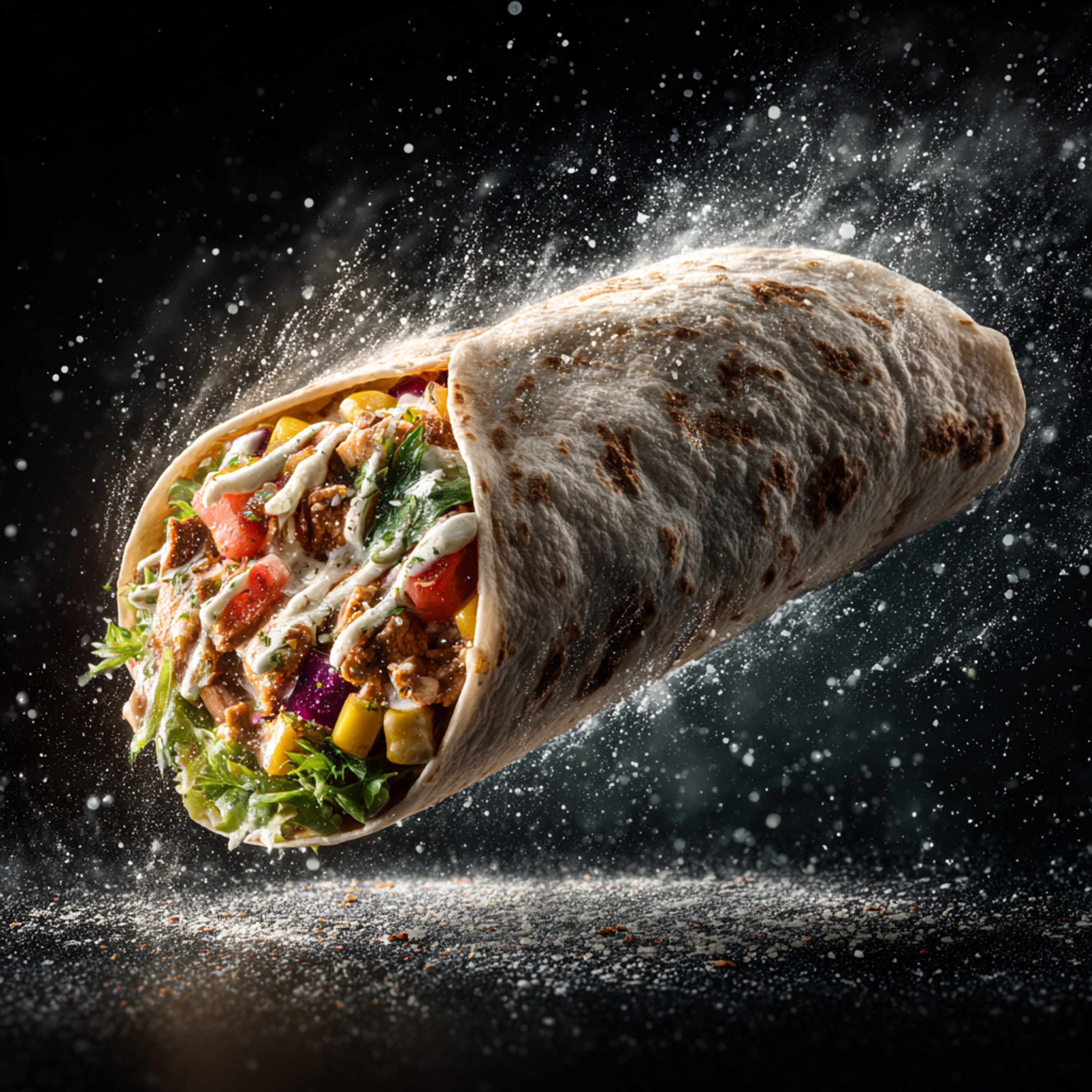 Cinematic Floating Food Burrito Photo