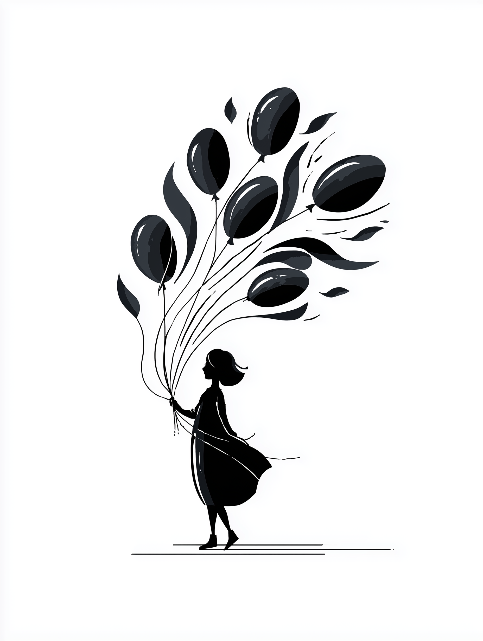 Bold Graphic Little Girl with Balloons Illustration