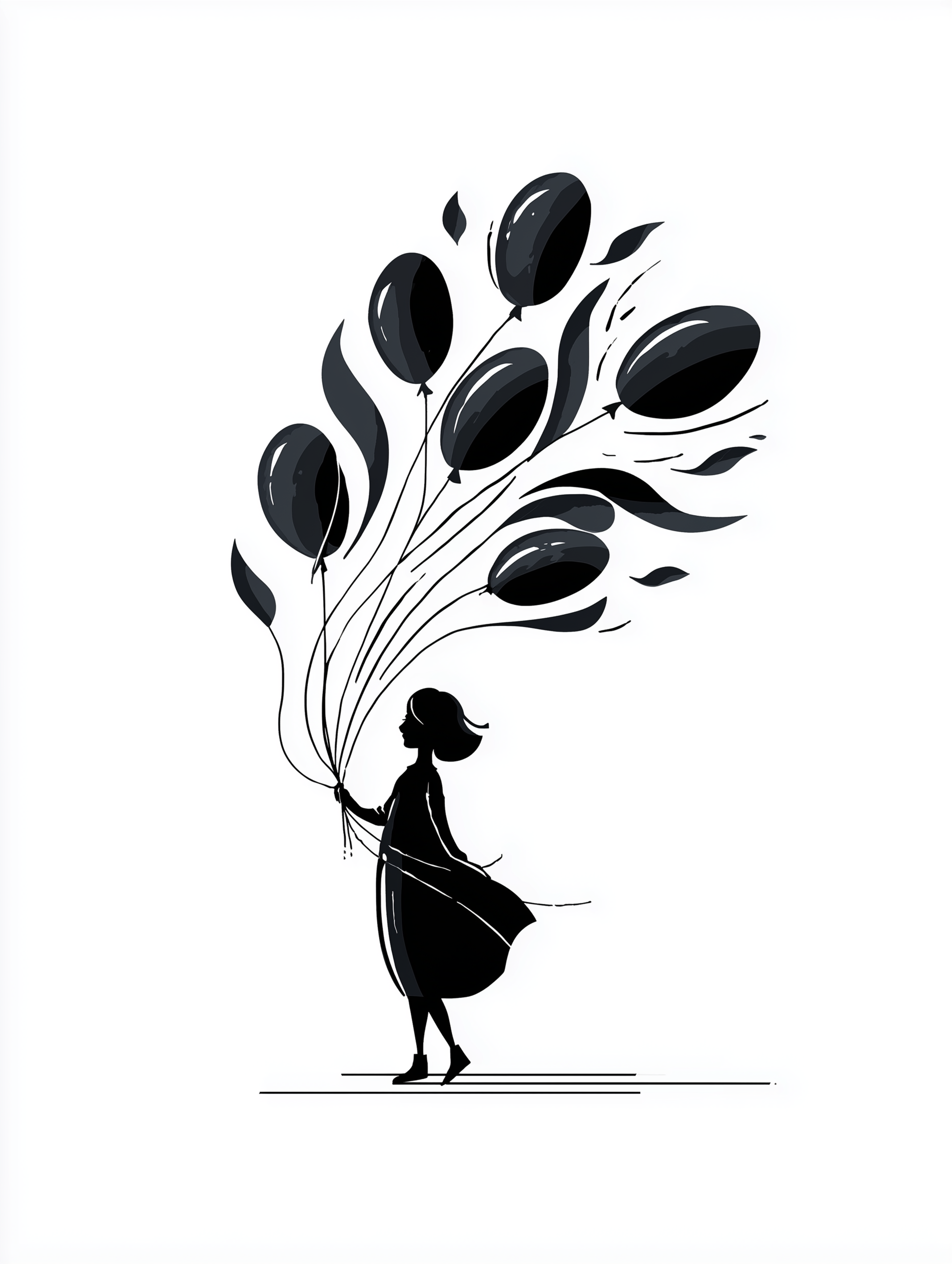 Bold Graphic Little Girl with Balloons Illustration