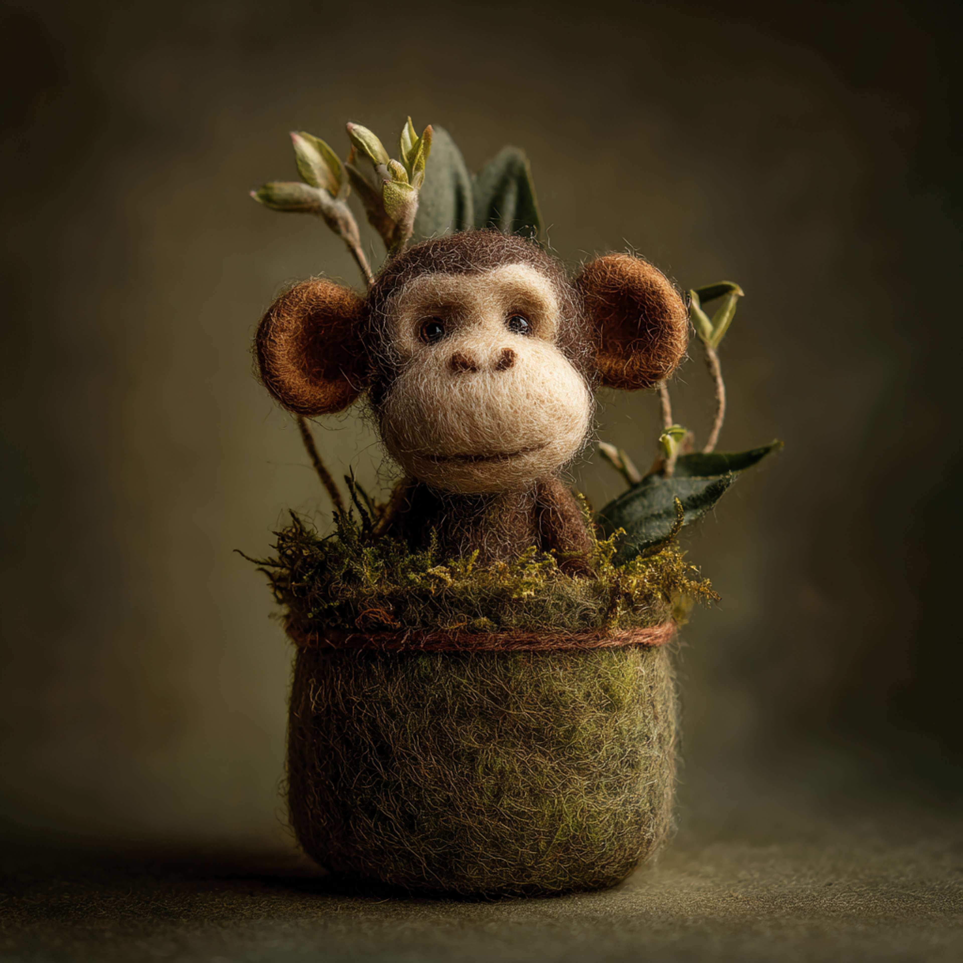 Cute Felted Monkey Handmade Pot Photo