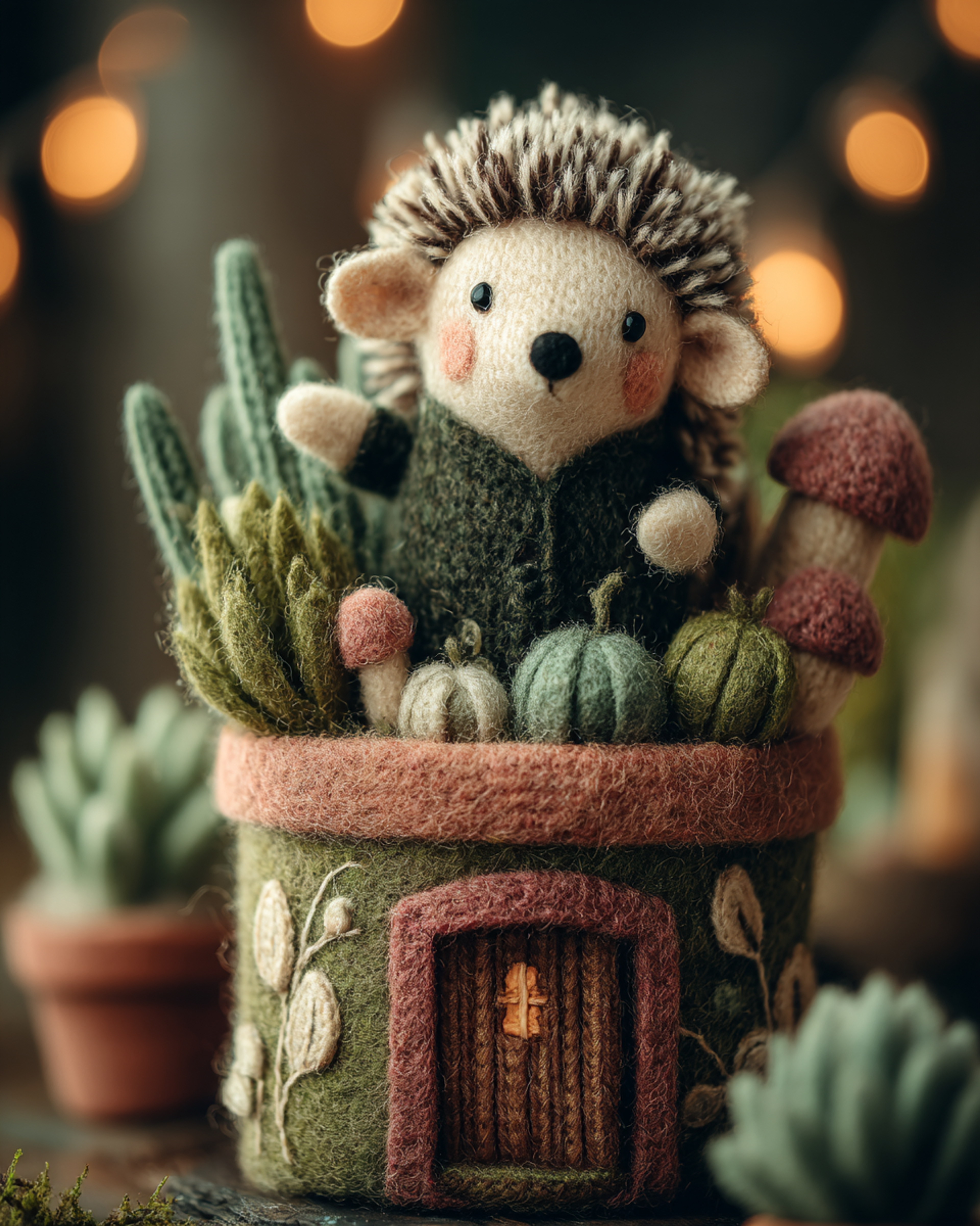 Chubby Felted Hedgehog Terracotta Pot Photo