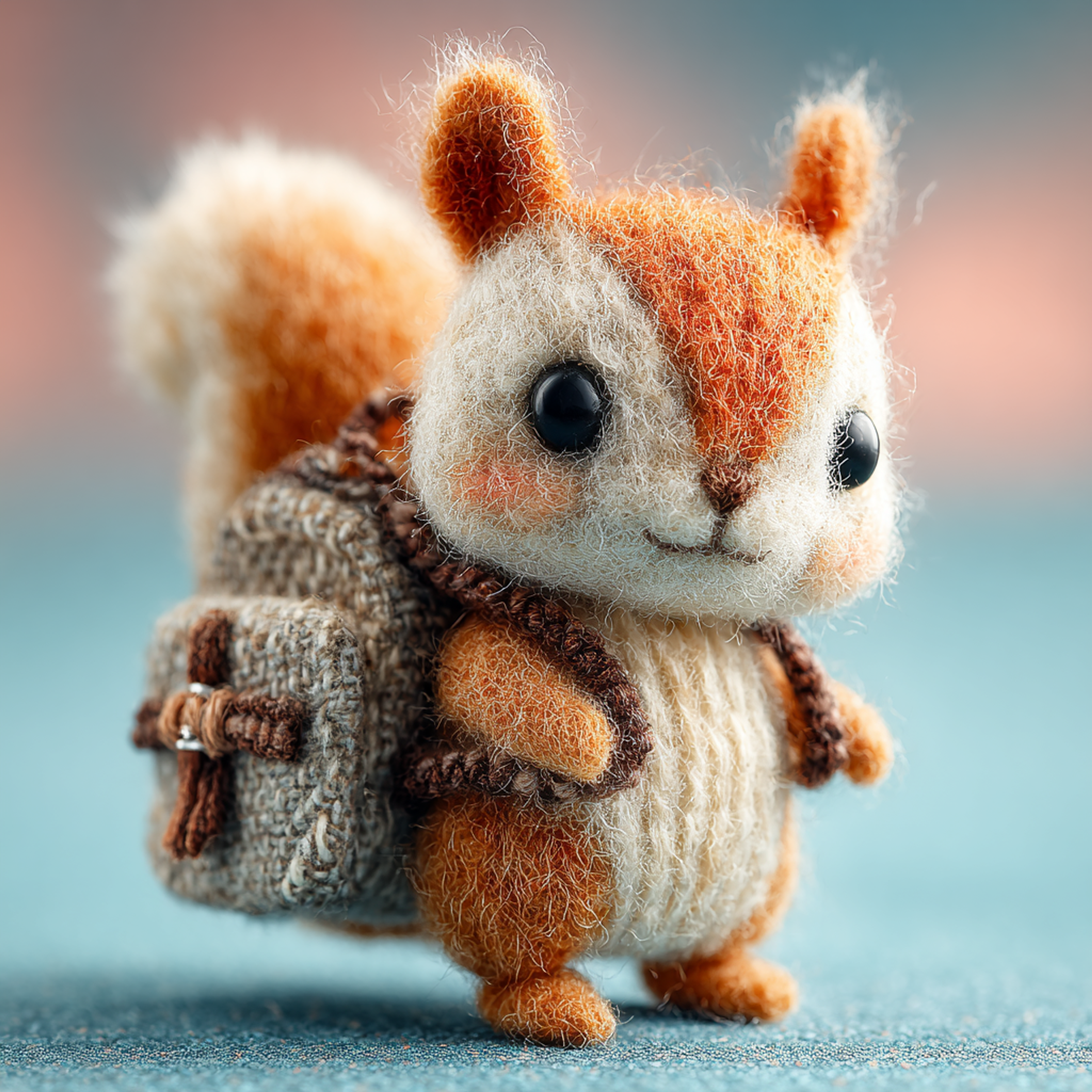 Tiny Felted Squirrel with Backpack
