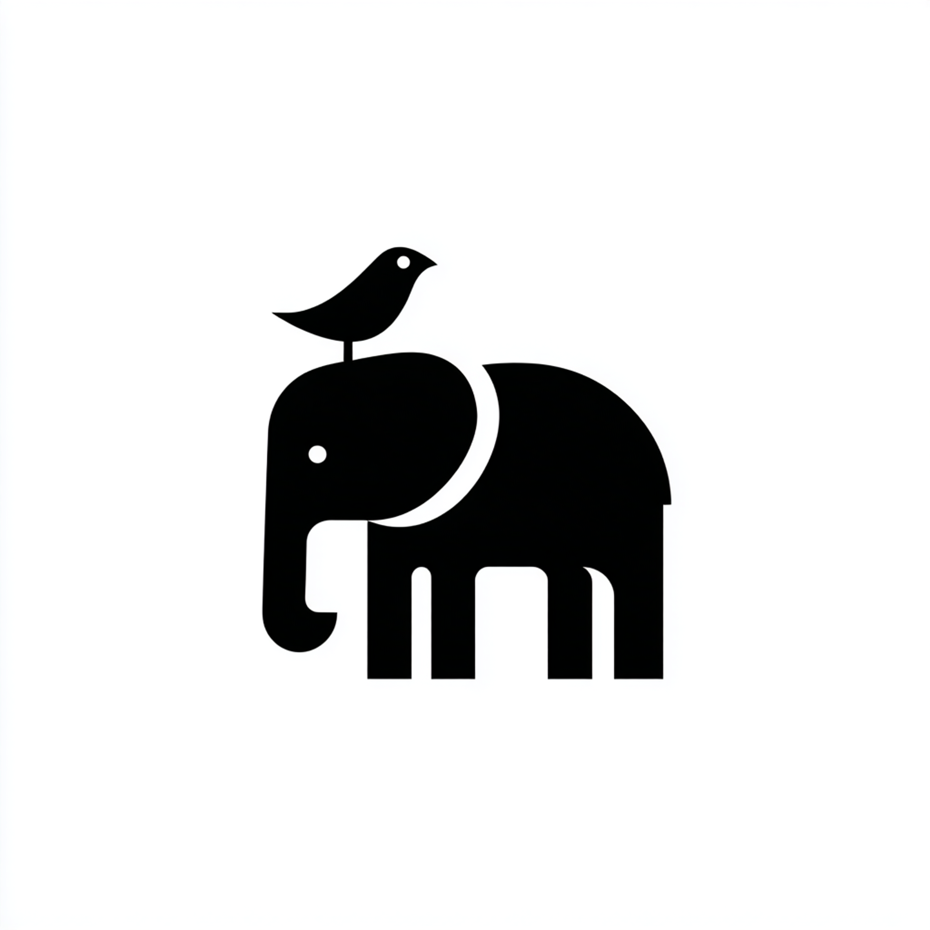 Negative Space Elephant and Bird Logo