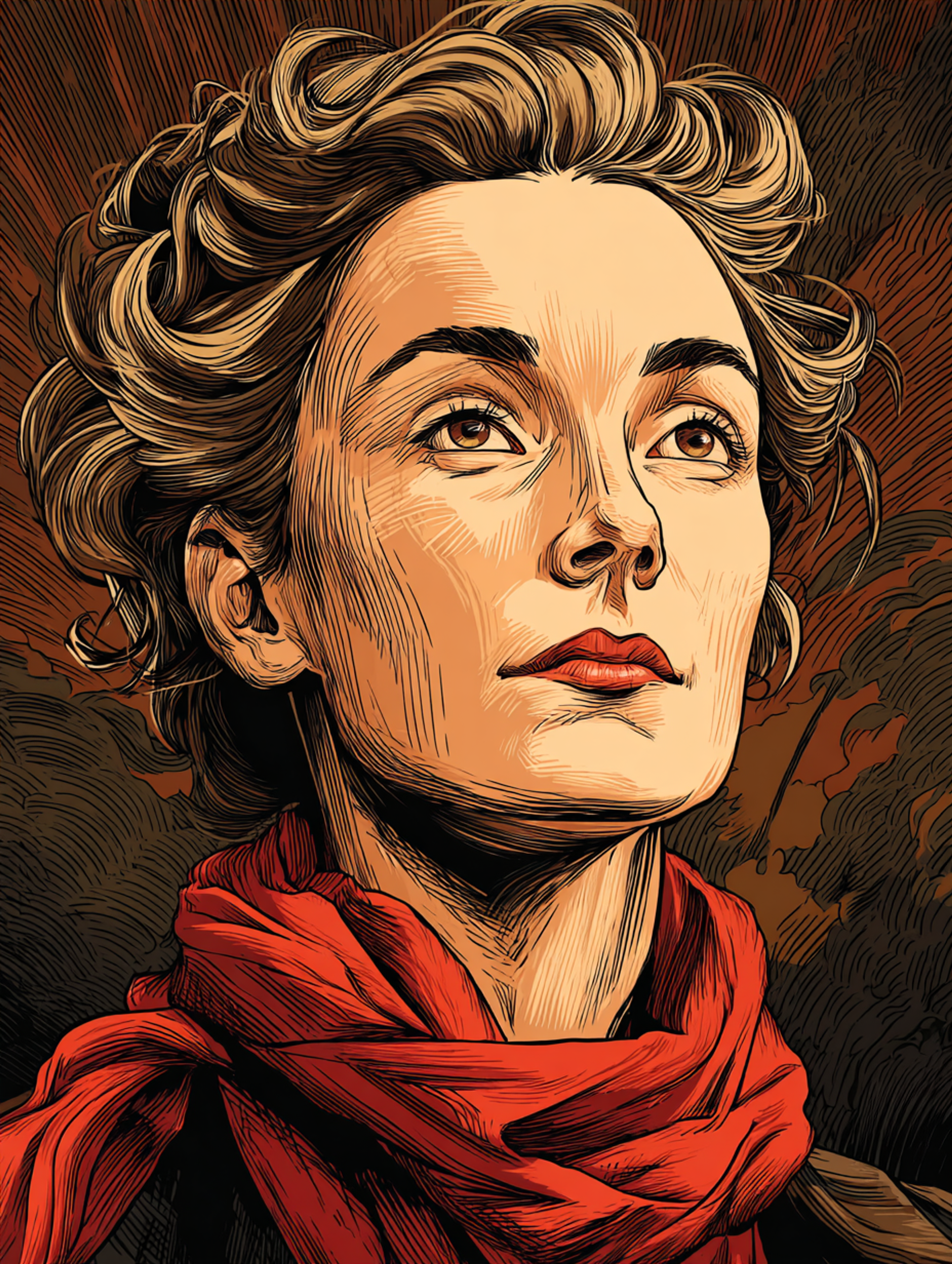Vintage Woodcut Woman Portrait Illustration