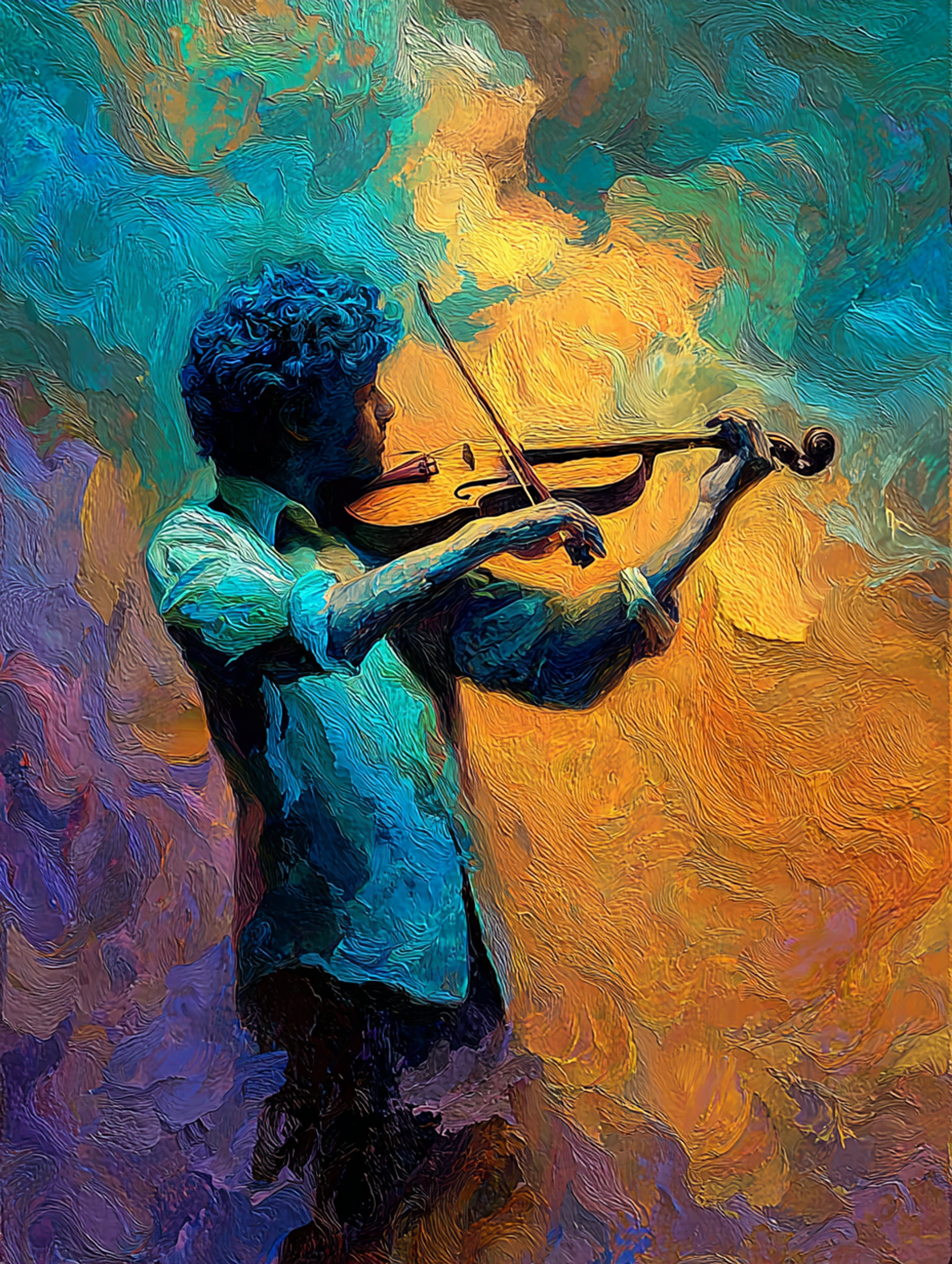 Vibrant Painterly Violinist on Stage Painting