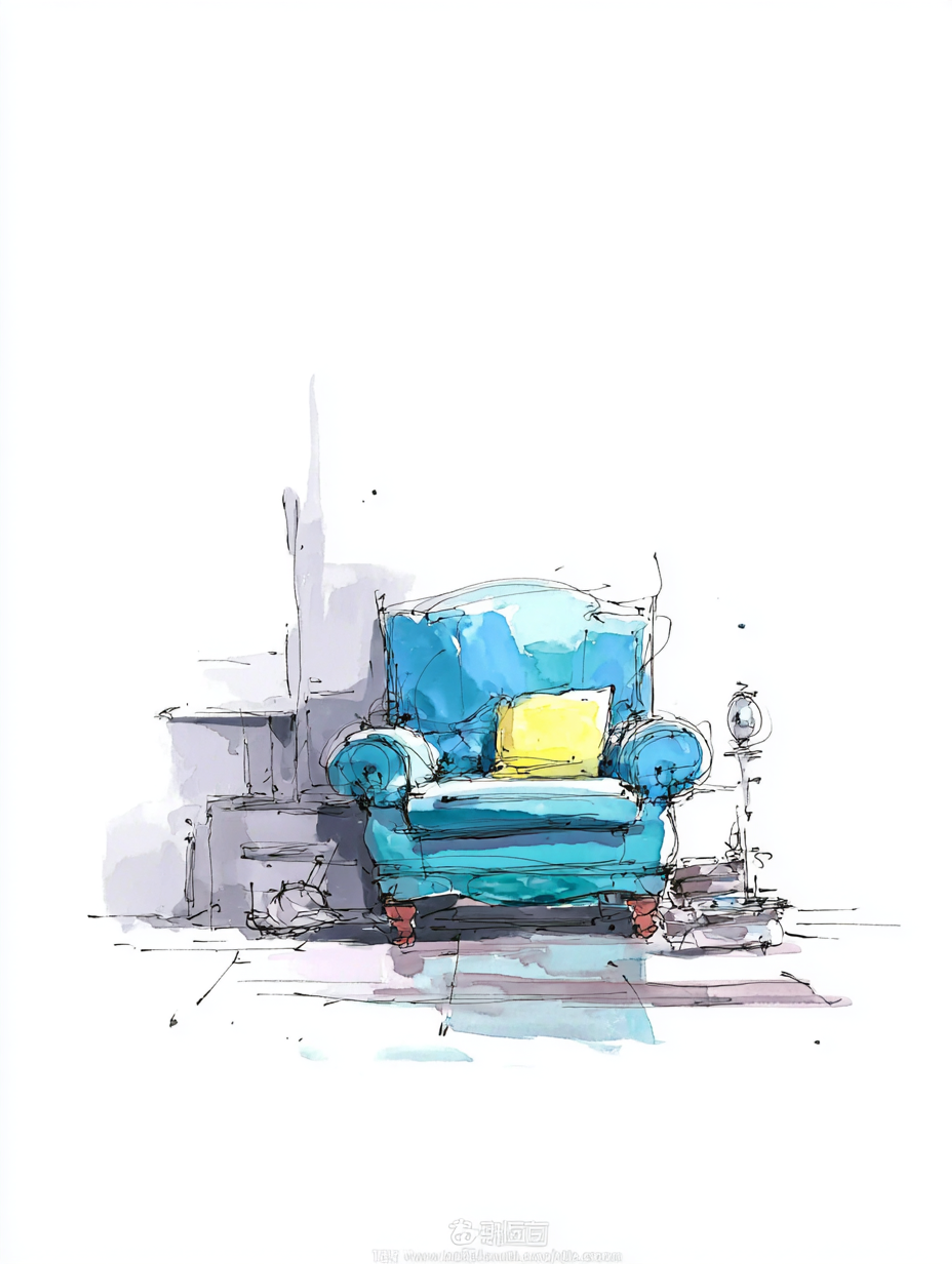 Watercolor and Ink Armchair Sketch