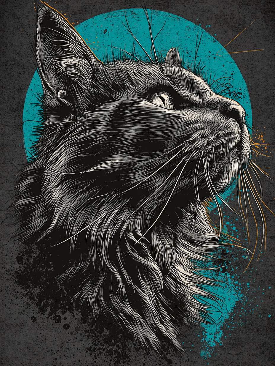 Vintage Screen Print Cat Illustration