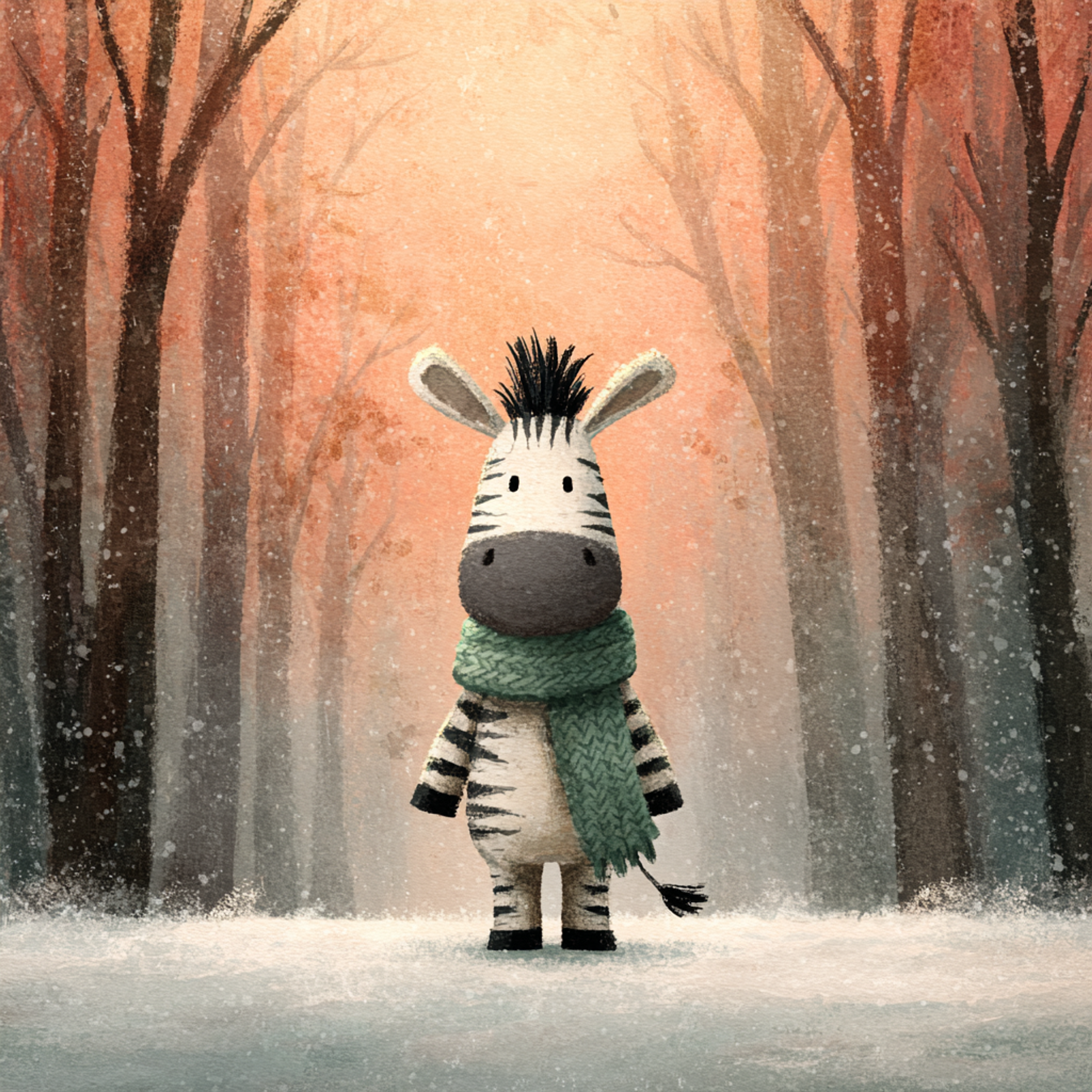 Snowy Baby Zebra Scarf Illustration