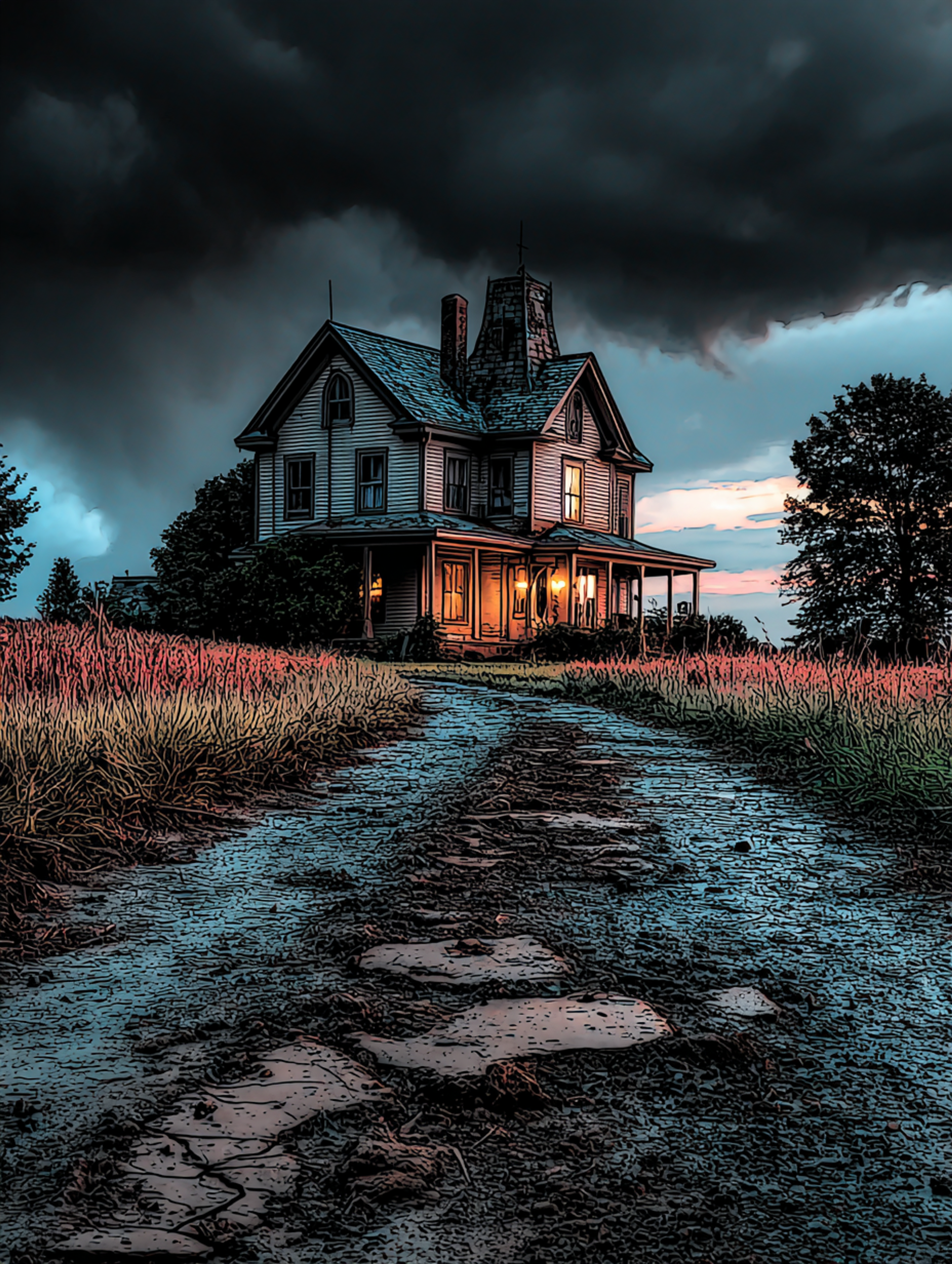 Gritty Cinematic Old House Scene