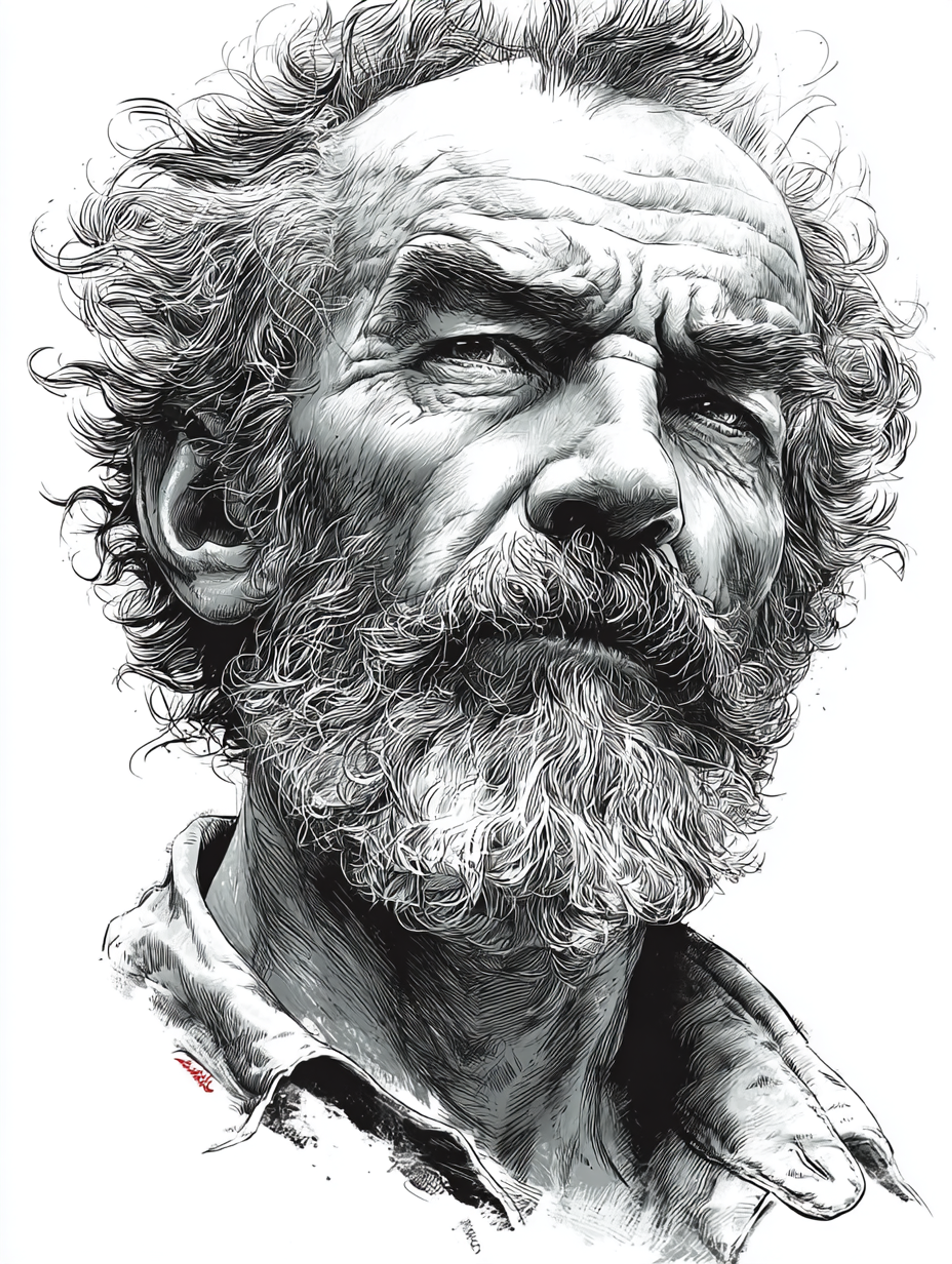 Graphite Pencil Bearded Man Illustration