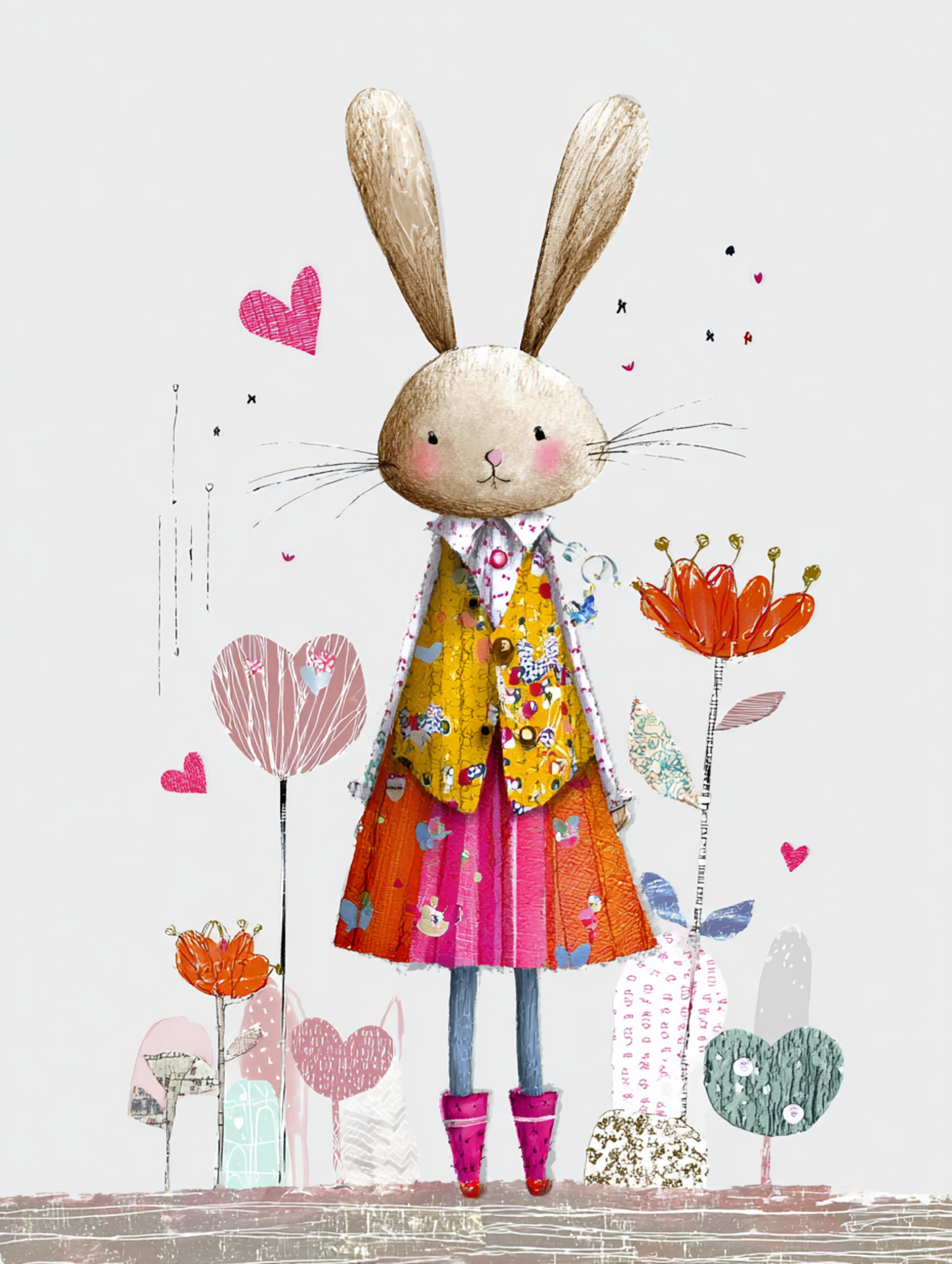 Whimsical Mixed Media Rabbit in Waistcoat Artwork