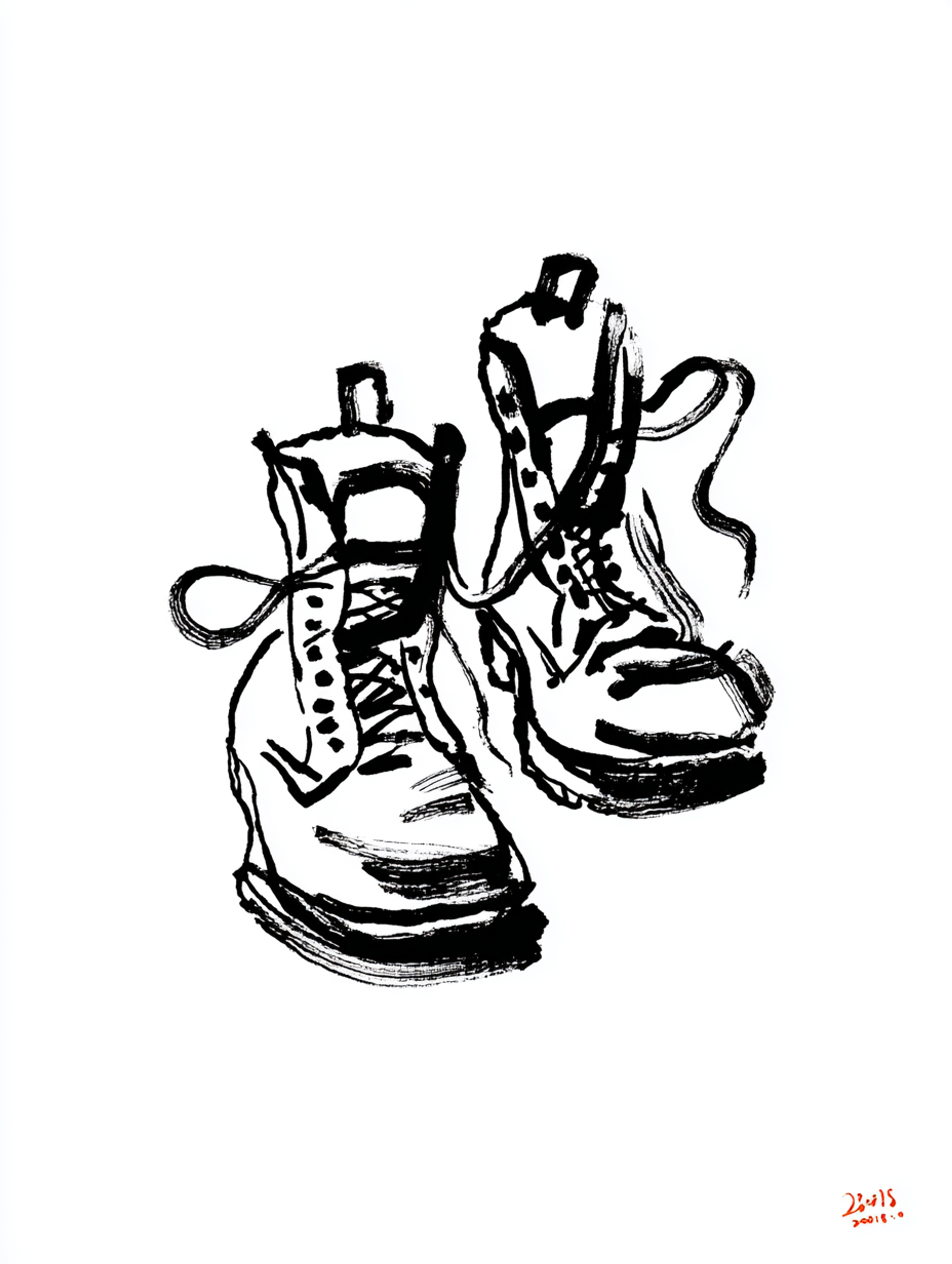 Rough Black Marker Old Boots Sketch