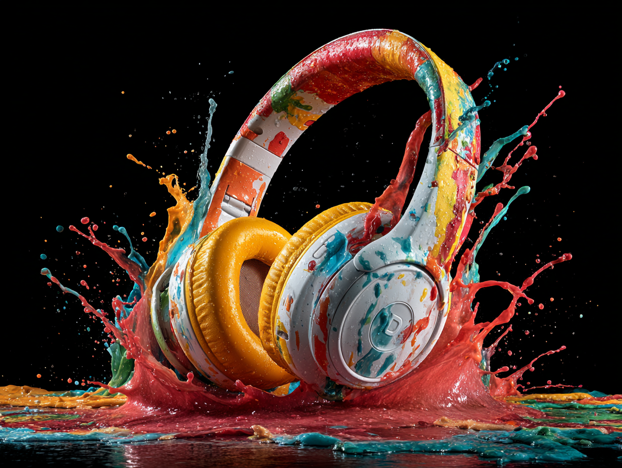 Dynamic Pair of Wireless Headphones Commercial Product Photo