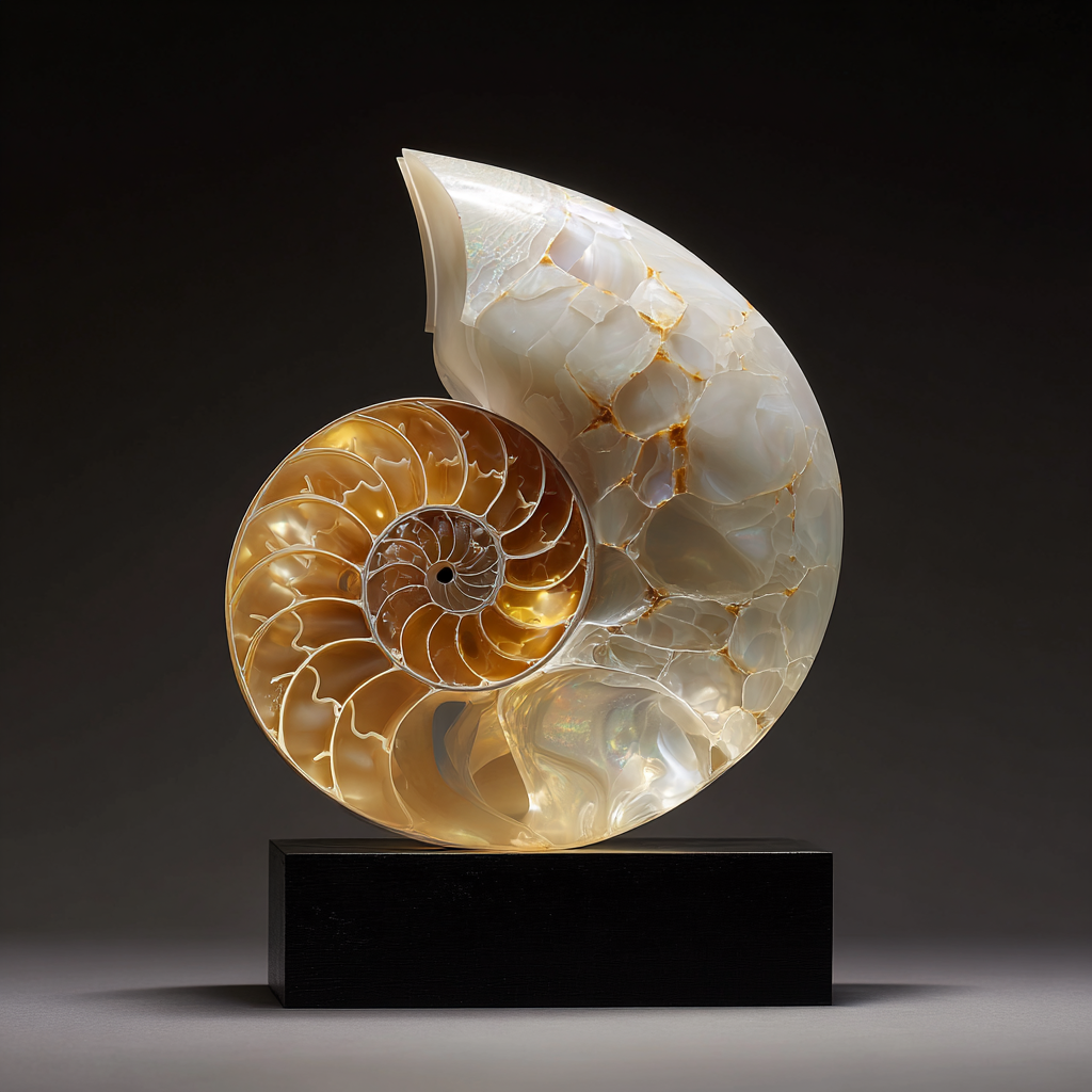 Hyperrealistic Carved Nautilus Shell Sculpture