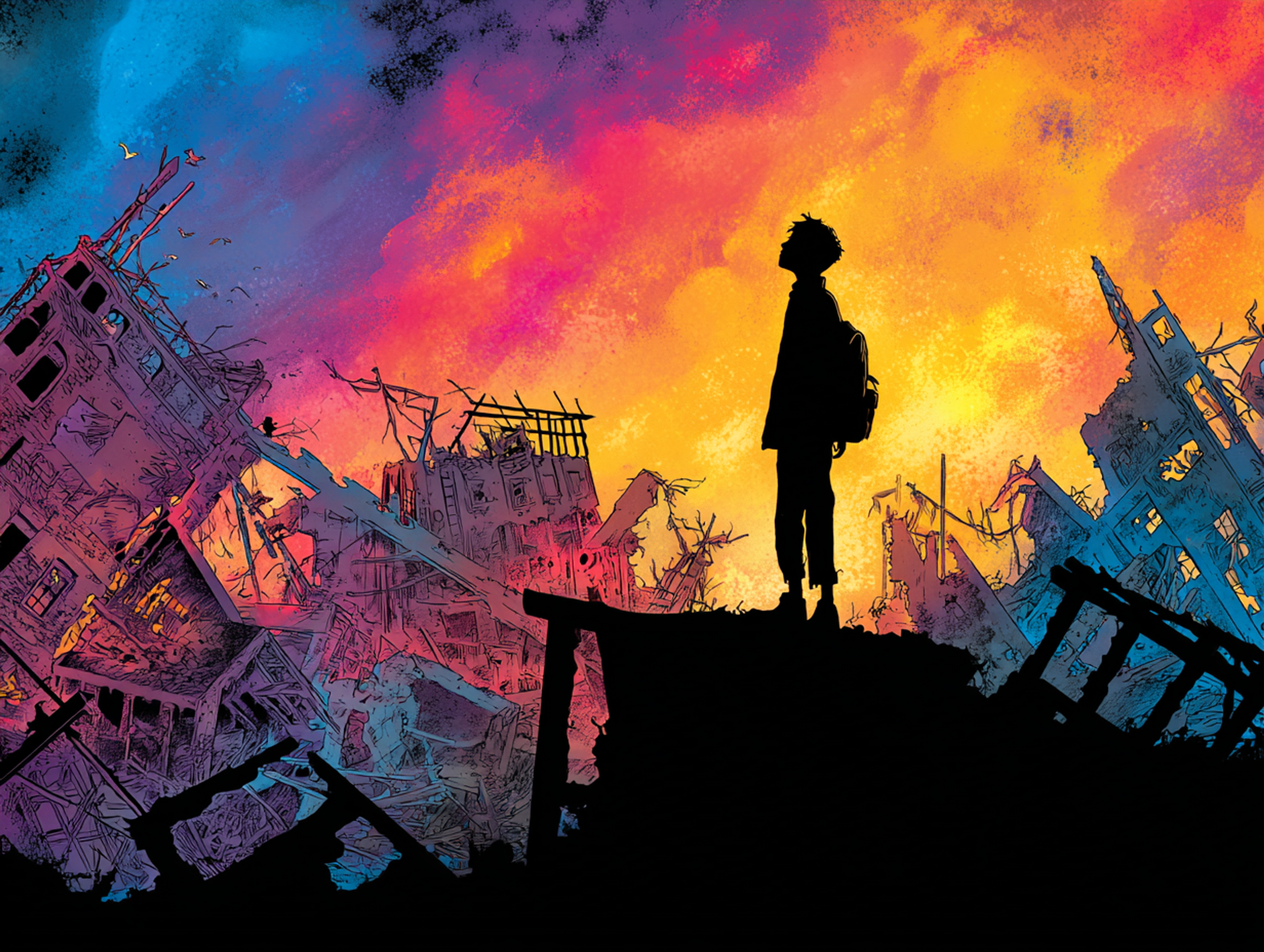 Silhouette Lone Survivor Looking Out Over Illustration