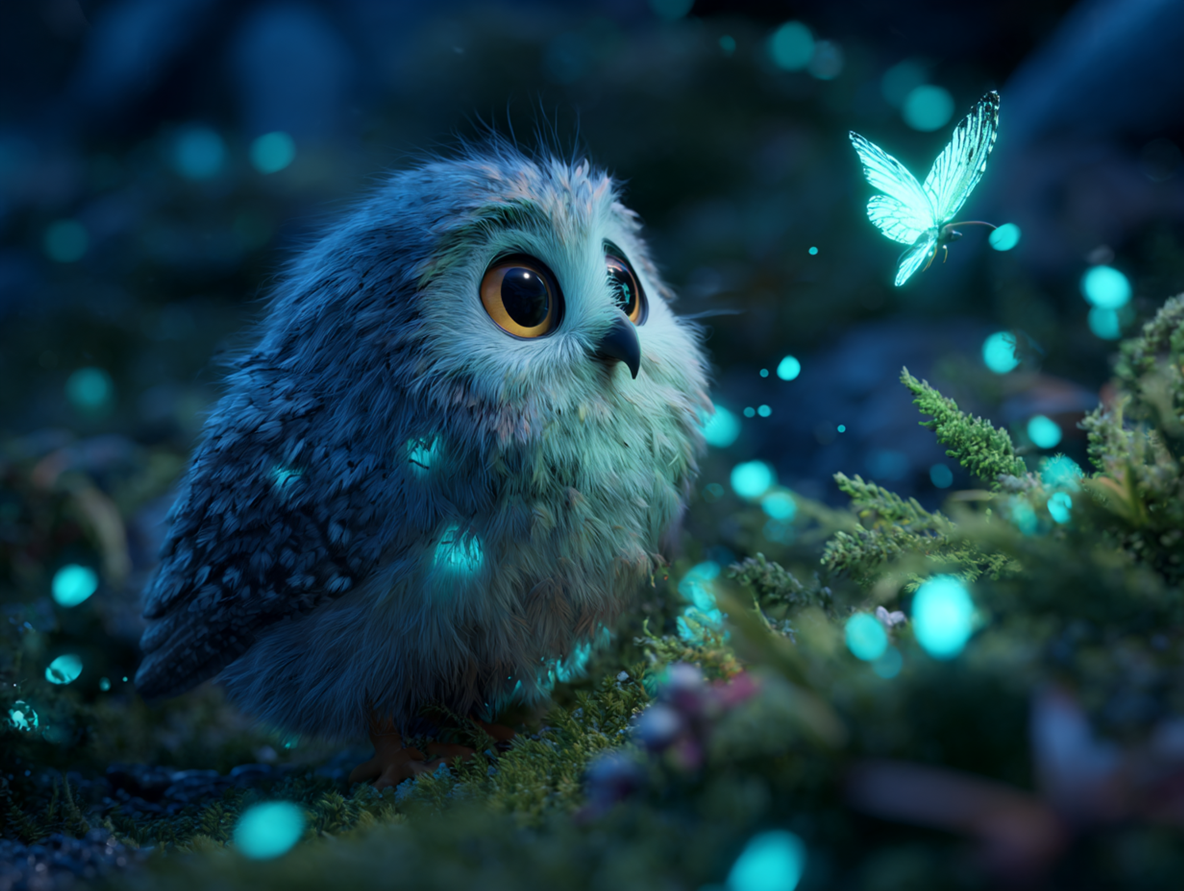 Eye-level View of Tiny Fluffy Owl