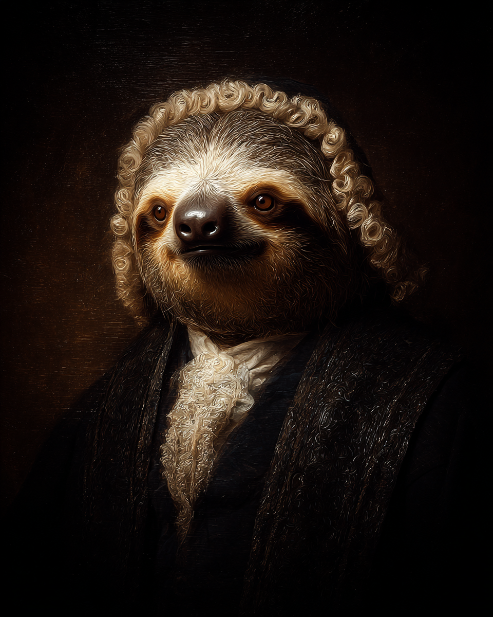 Dutch Masters Sloth Stern Judge with Powdered Wig Portrait