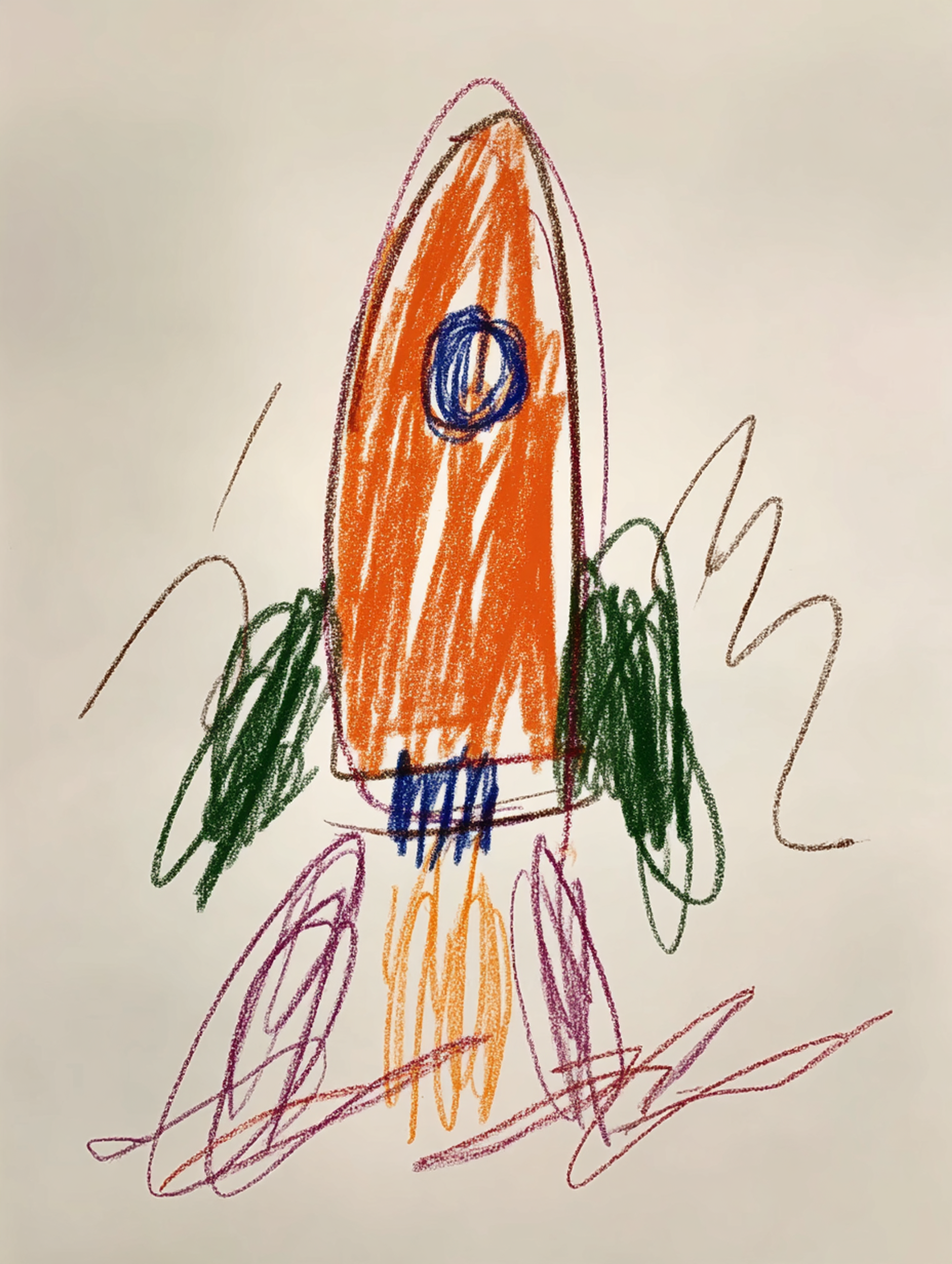 Naive Crayon Rocket Ship Drawing