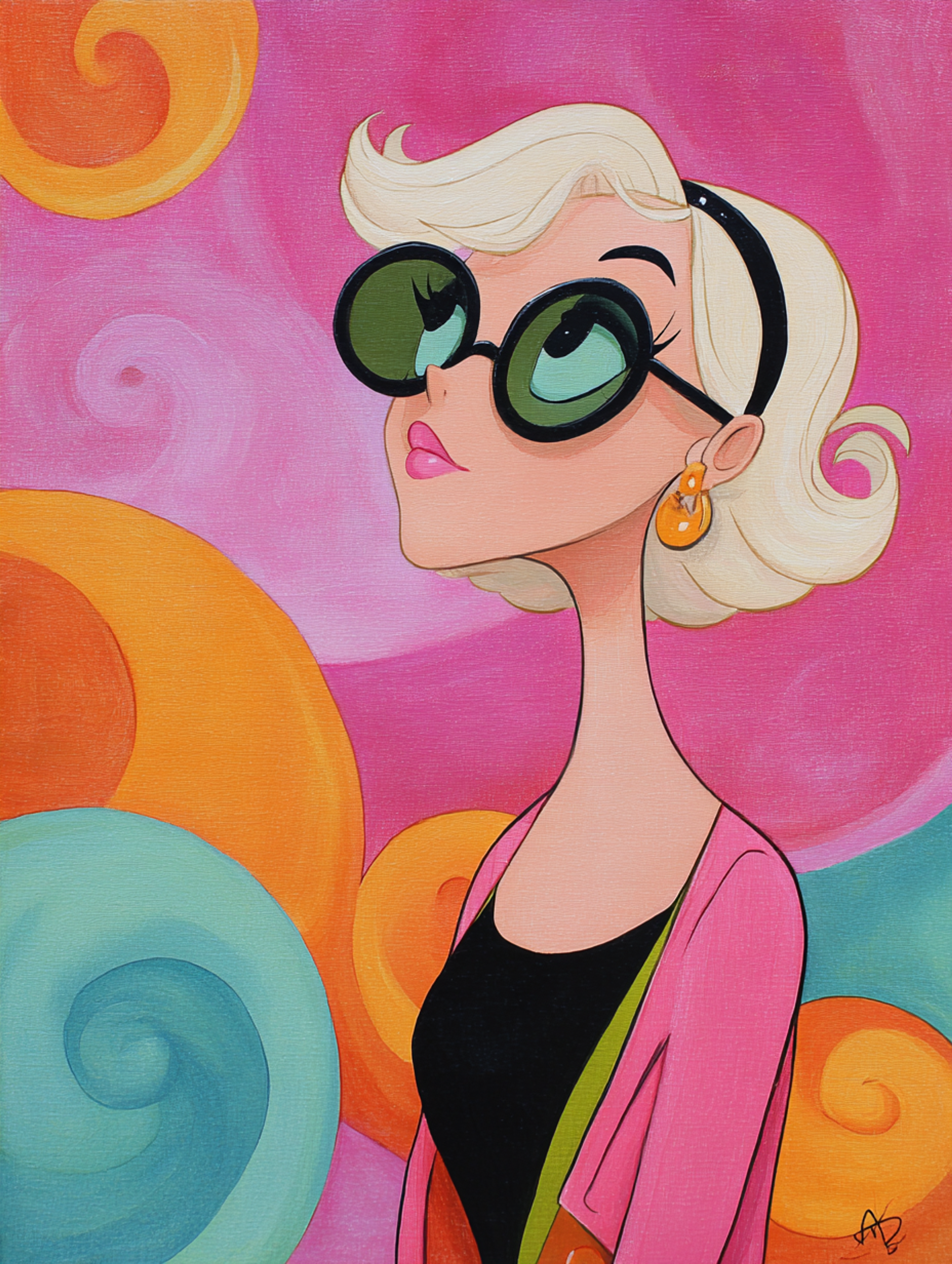 Retro 60s Cartoon Woman in Sunglasses Illustration