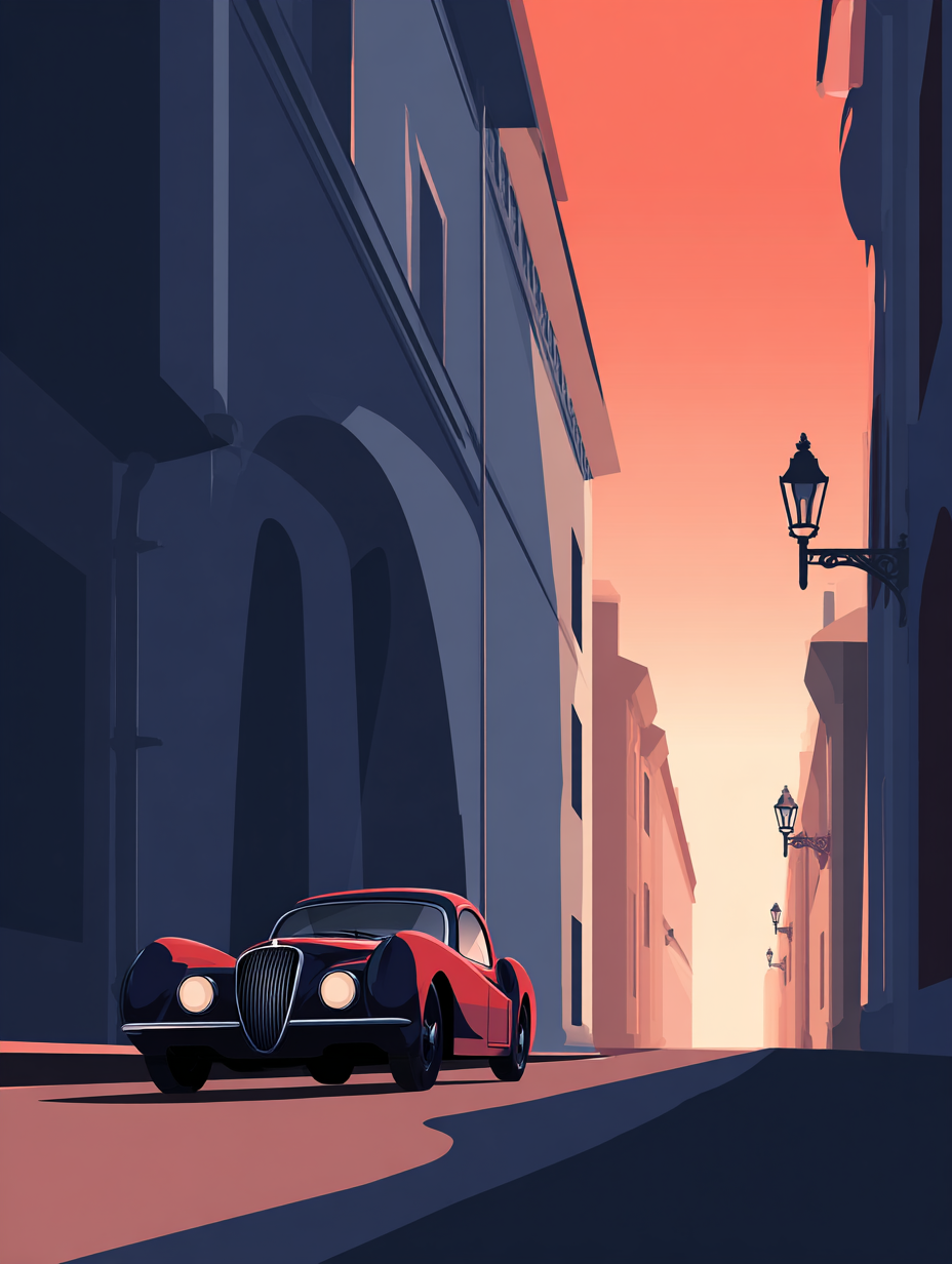 Minimalist Flat Vector Classic Car Illustration