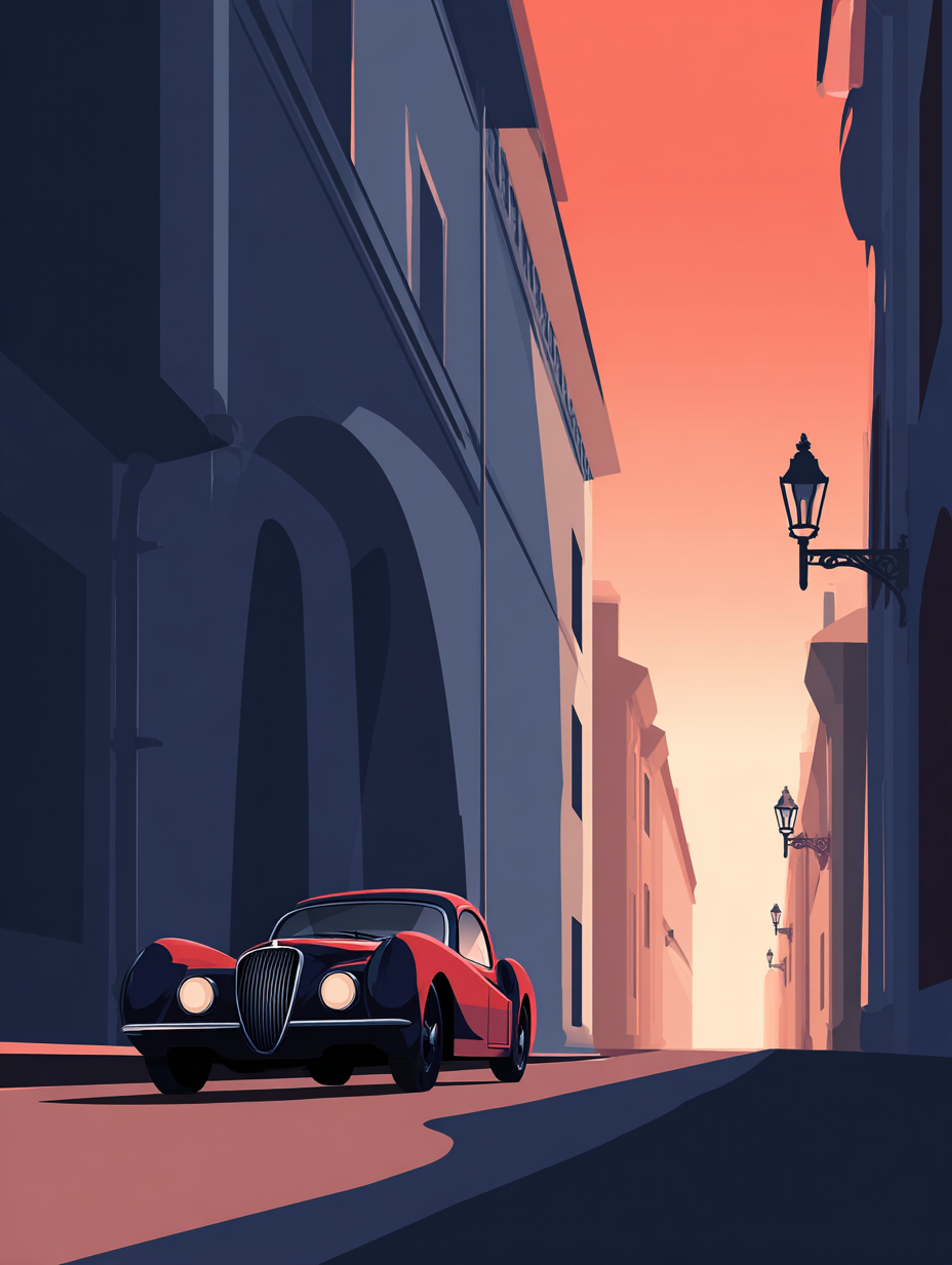 Minimalist Flat Vector Classic Car Illustration