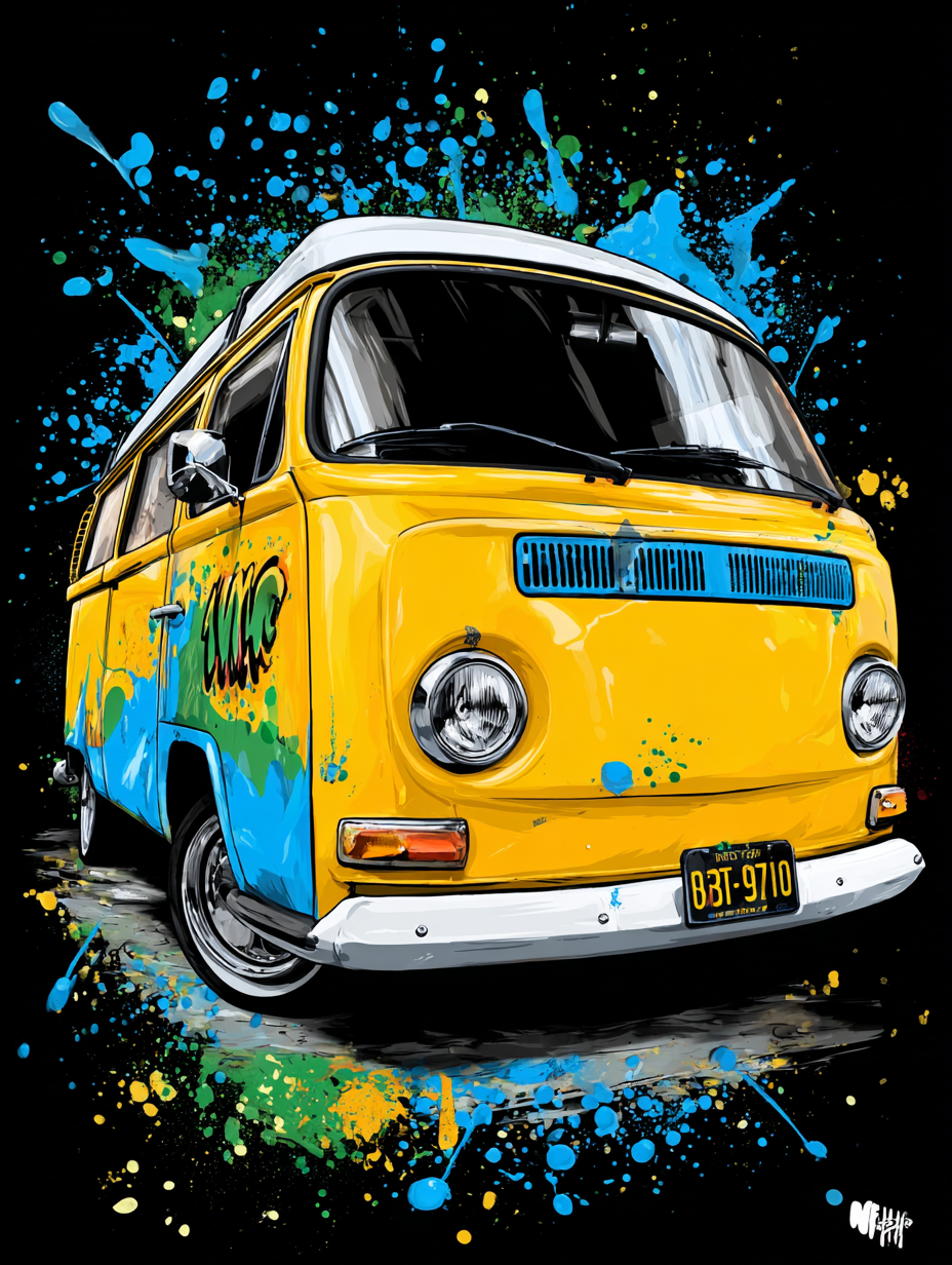 Vibrant Expressive Vintage Camper Van Illustration