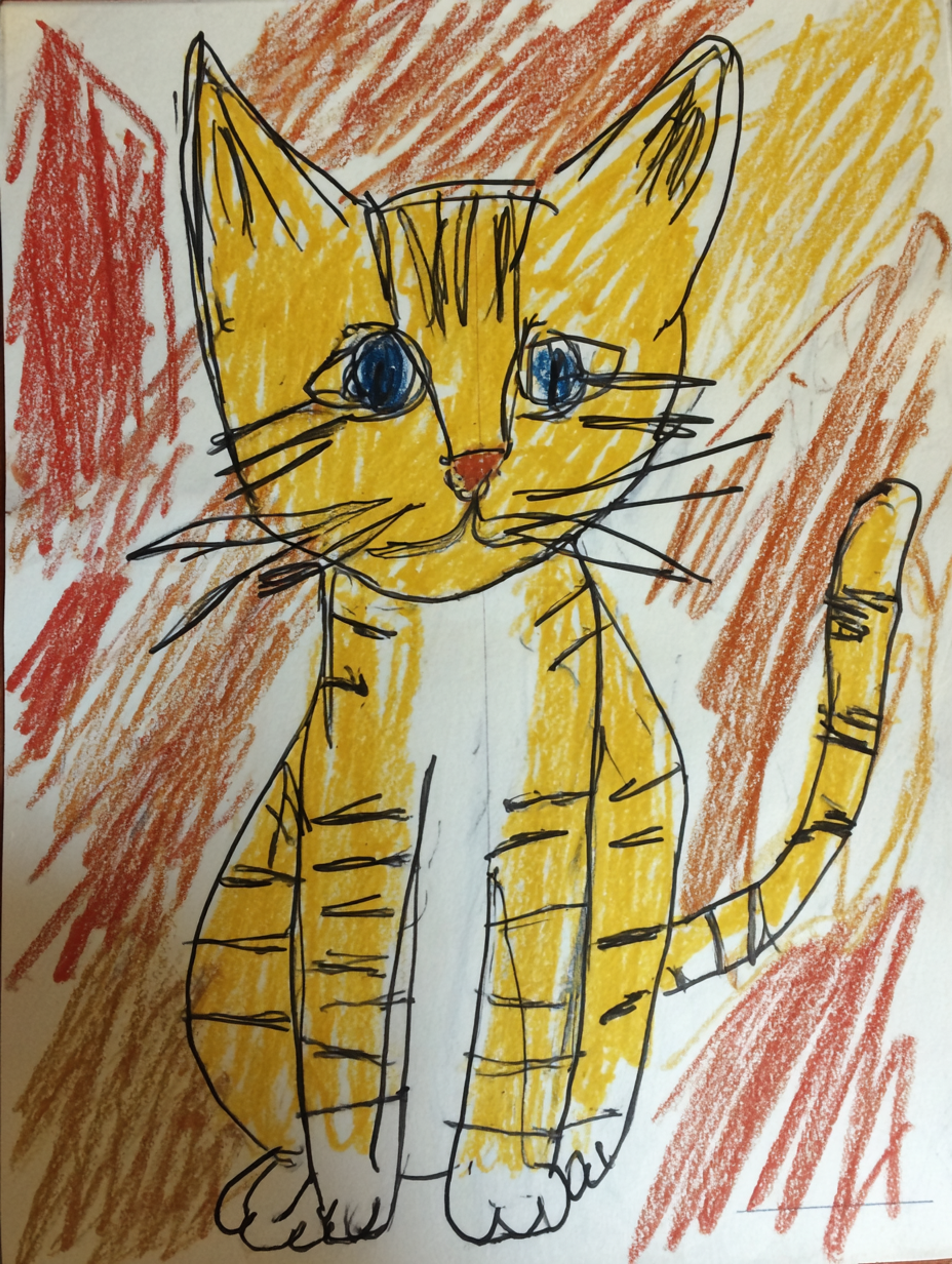 Naive Crayon Cat Sketch