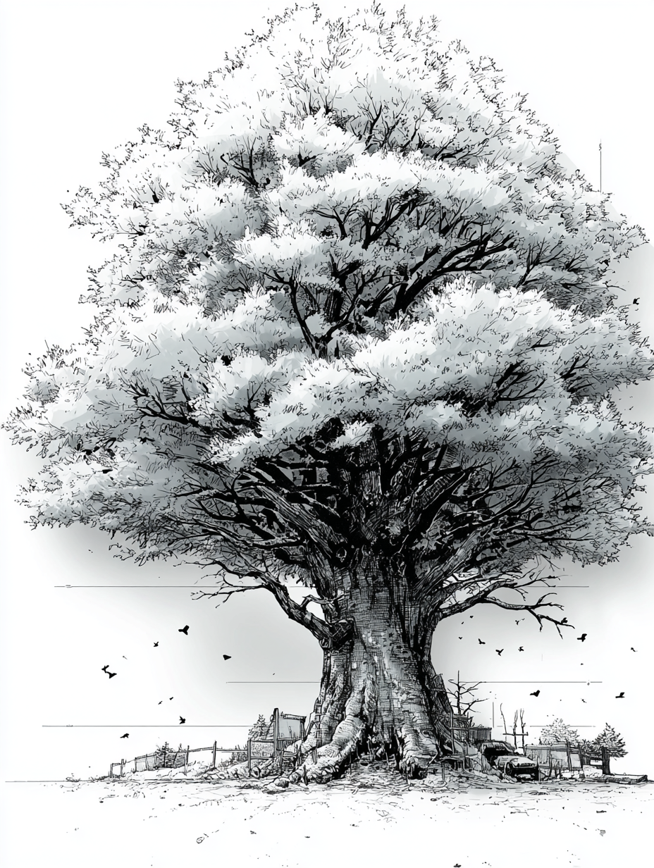 Graphite Pencil Tree Illustration