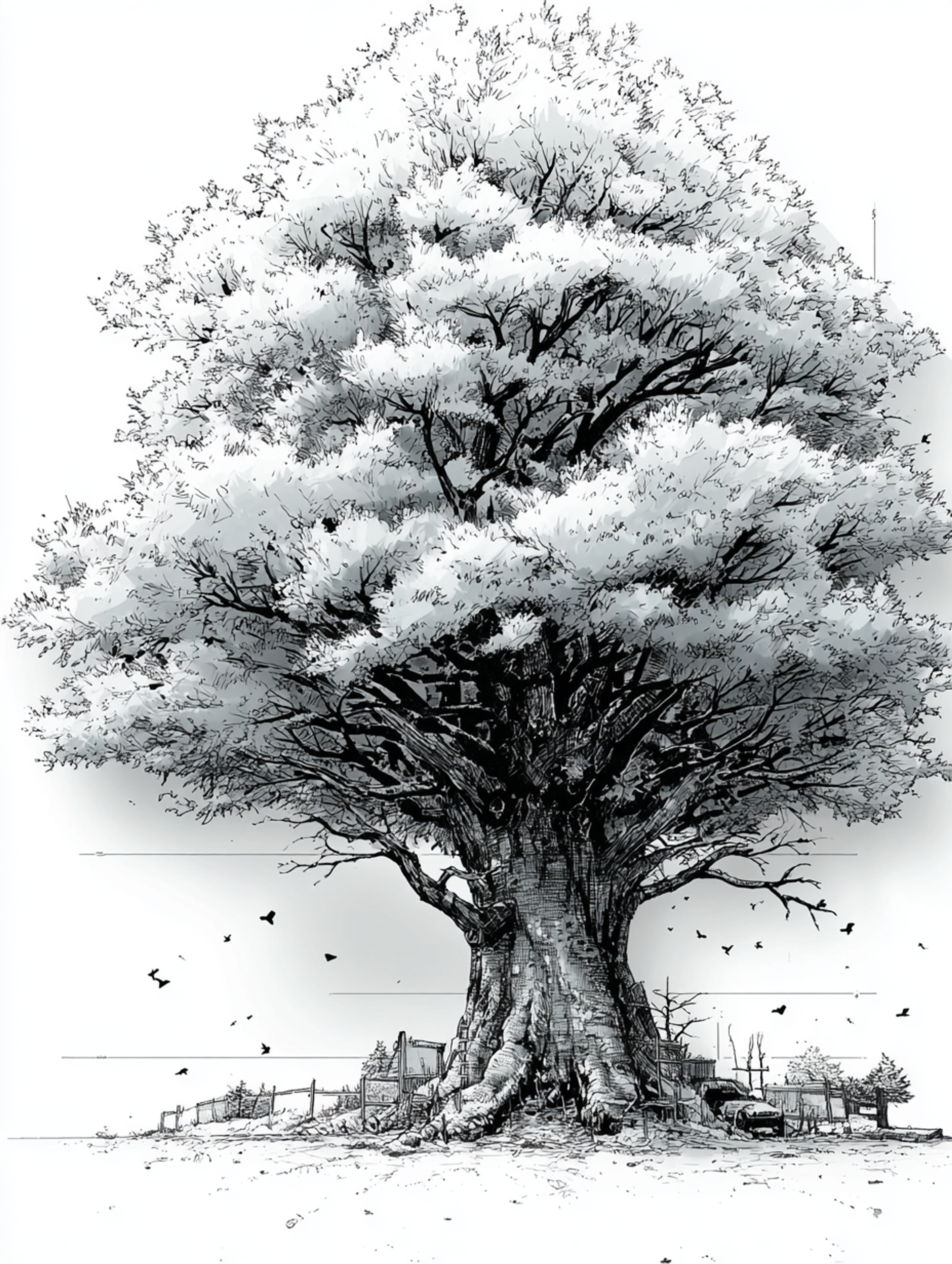 Graphite Pencil Tree Illustration