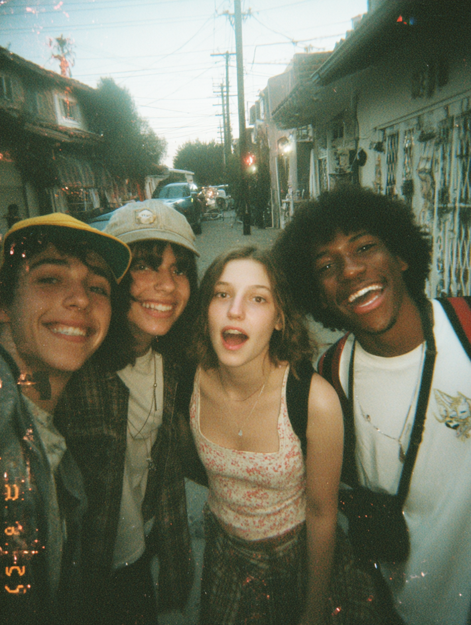 Analog Film Friends Hanging Out on Street Photo