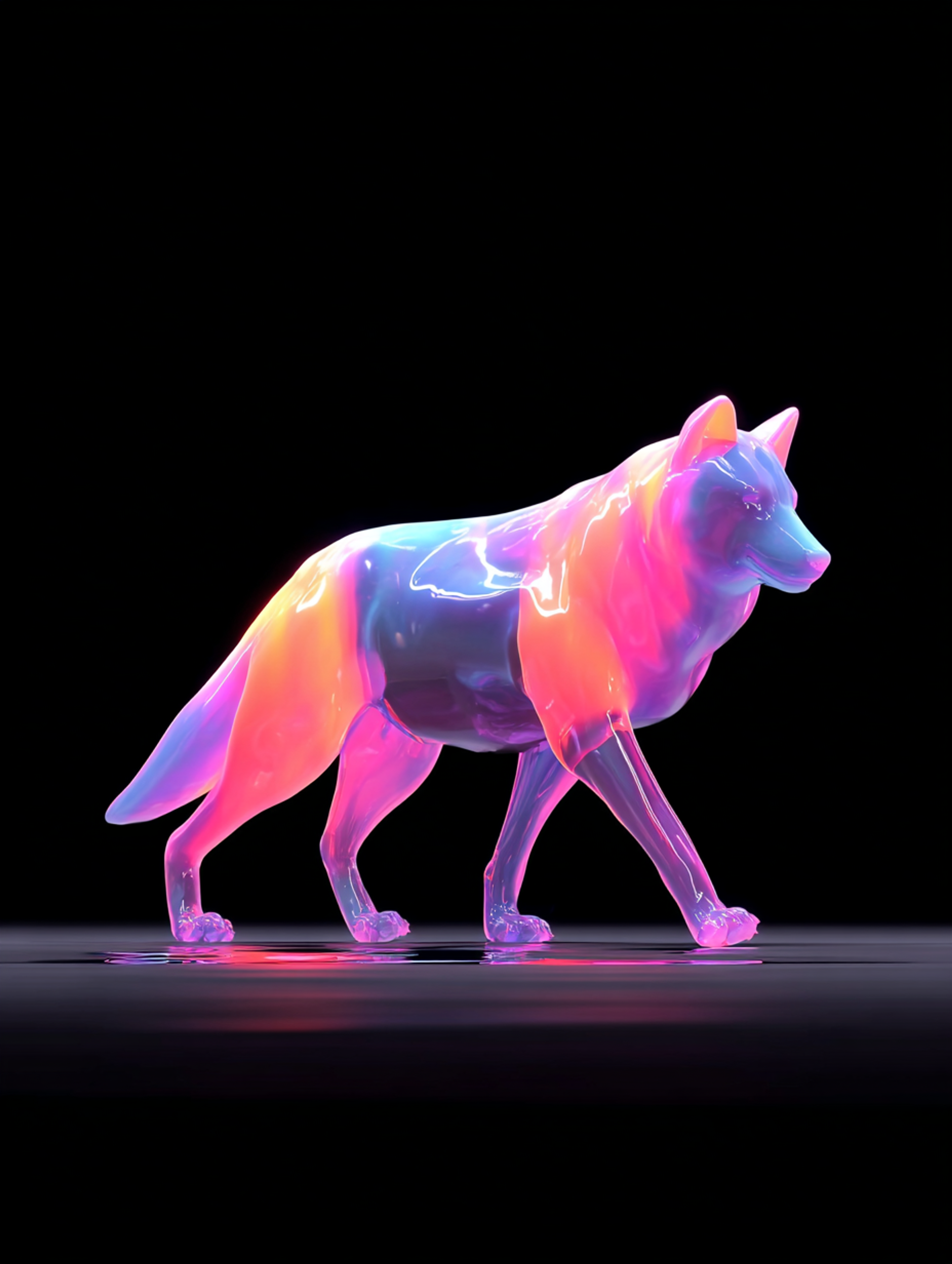 Glossy Iridescent 3D Wolf Render