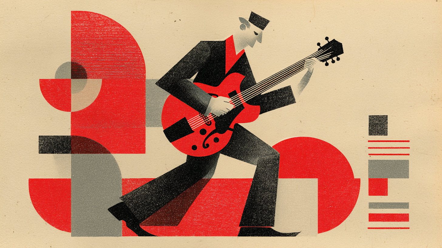 Ink Watercolor Musician Playing Electric Guitar Illustration
